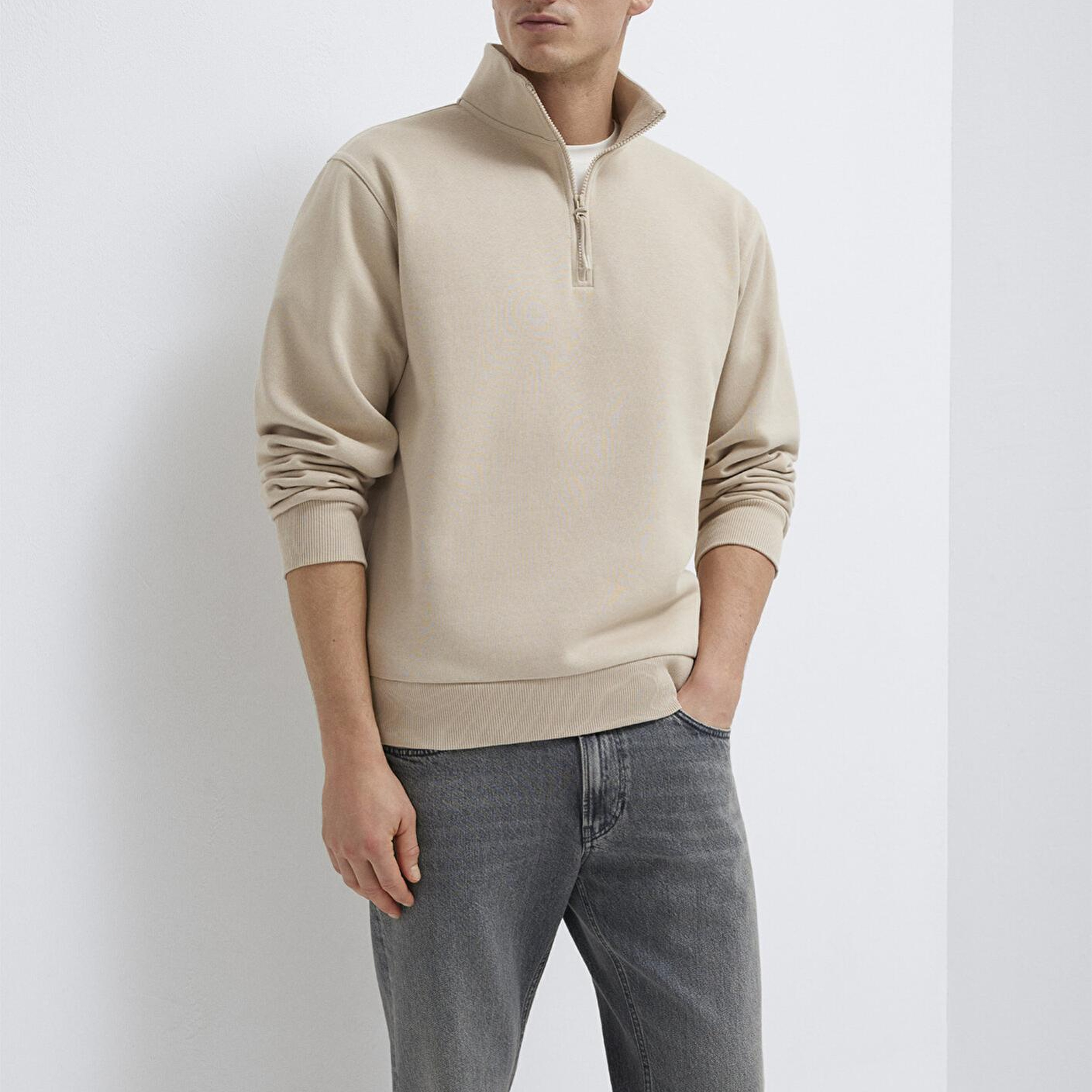 Mavi Yarı Fermuarlı Ekru Sweatshirt 0S10278-70004