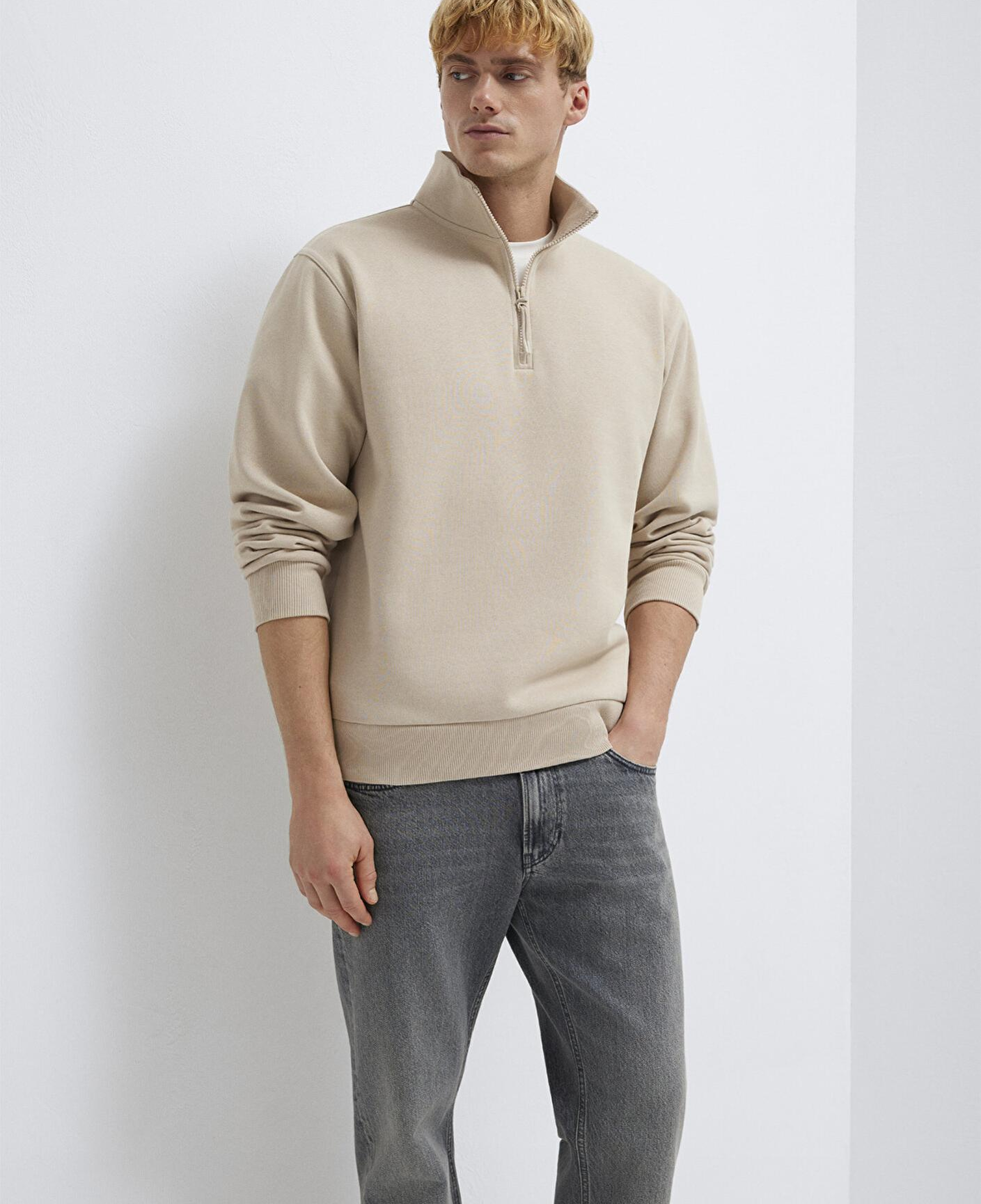 Mavi Yarı Fermuarlı Ekru Sweatshirt 0S10278-70004