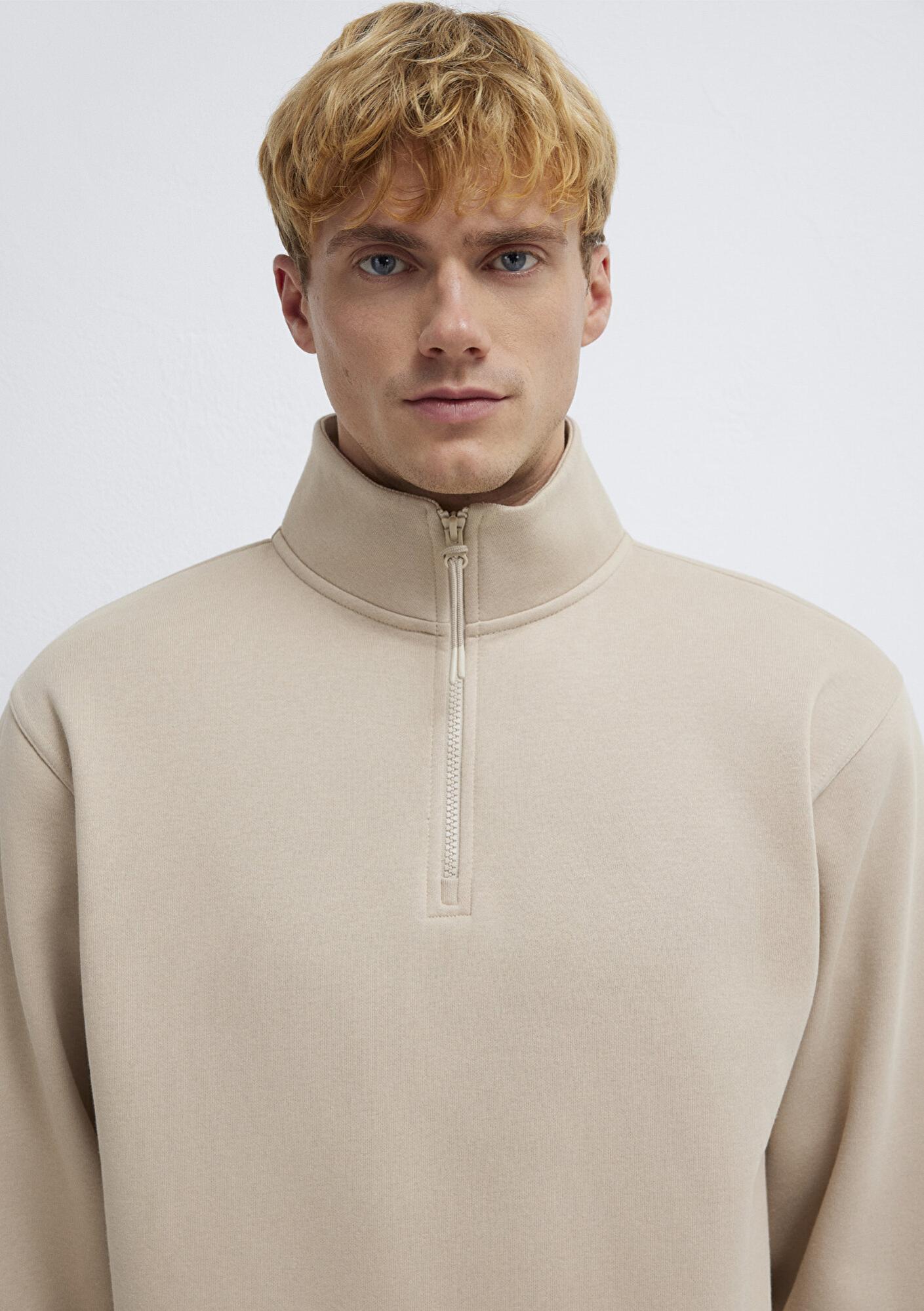 Mavi Yarı Fermuarlı Ekru Sweatshirt 0S10278-70004