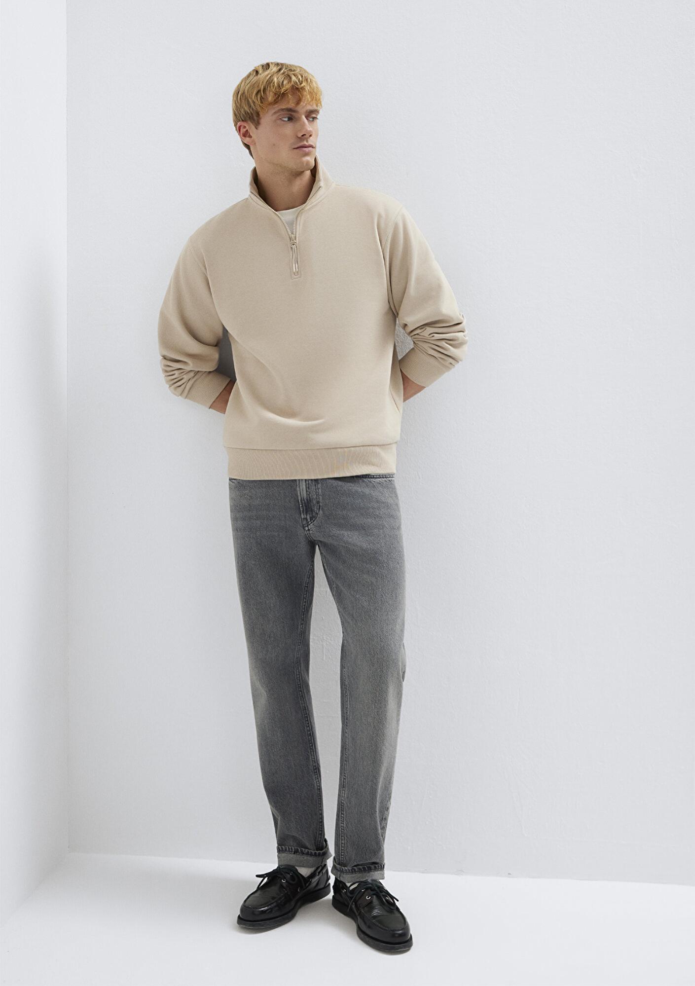 Mavi Yarı Fermuarlı Ekru Sweatshirt 0S10278-70004