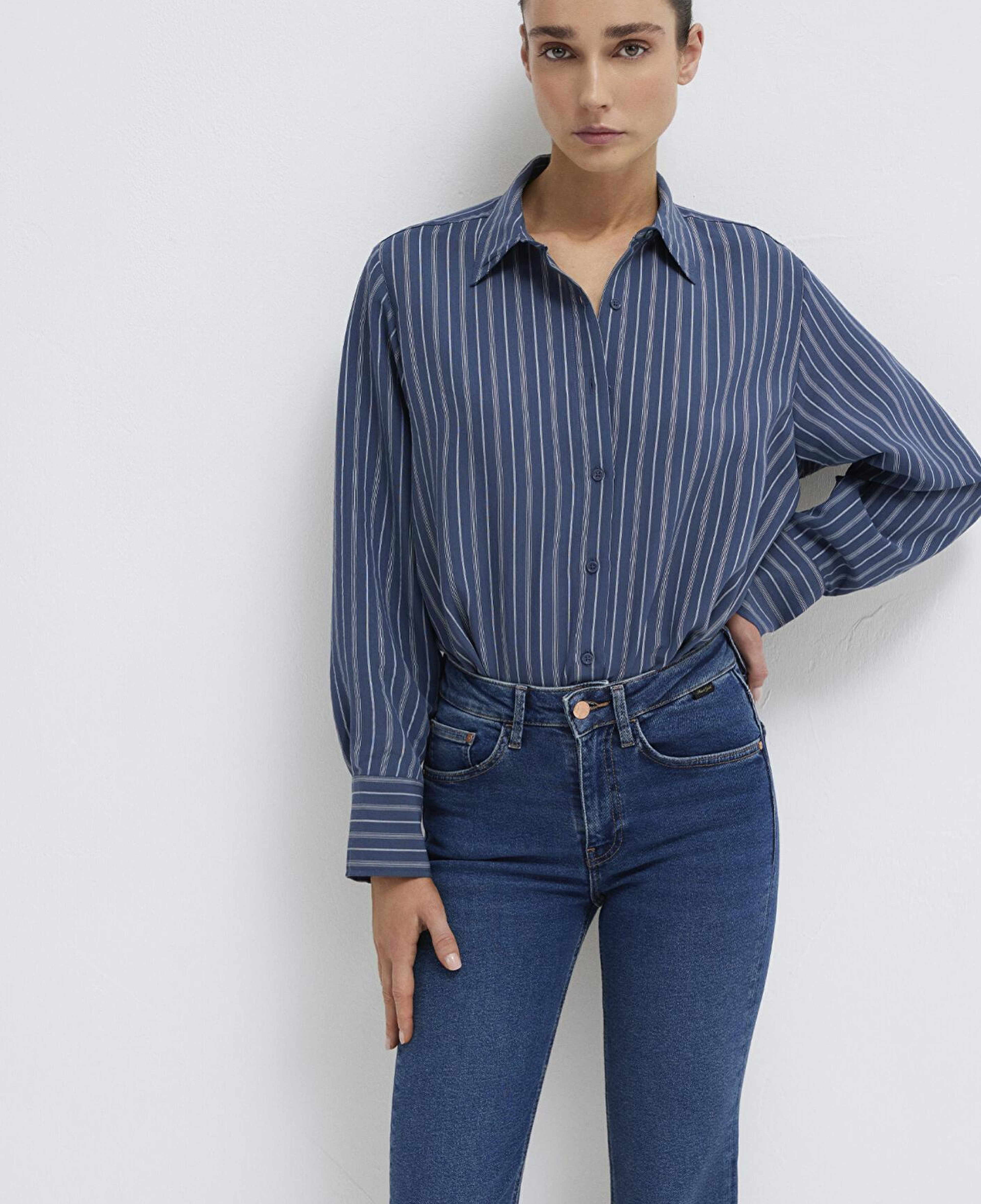 Mavi Çizgili (TENCEL™) Gömlek Loose Fit / Bol Rahat Kesim 1211373-91385