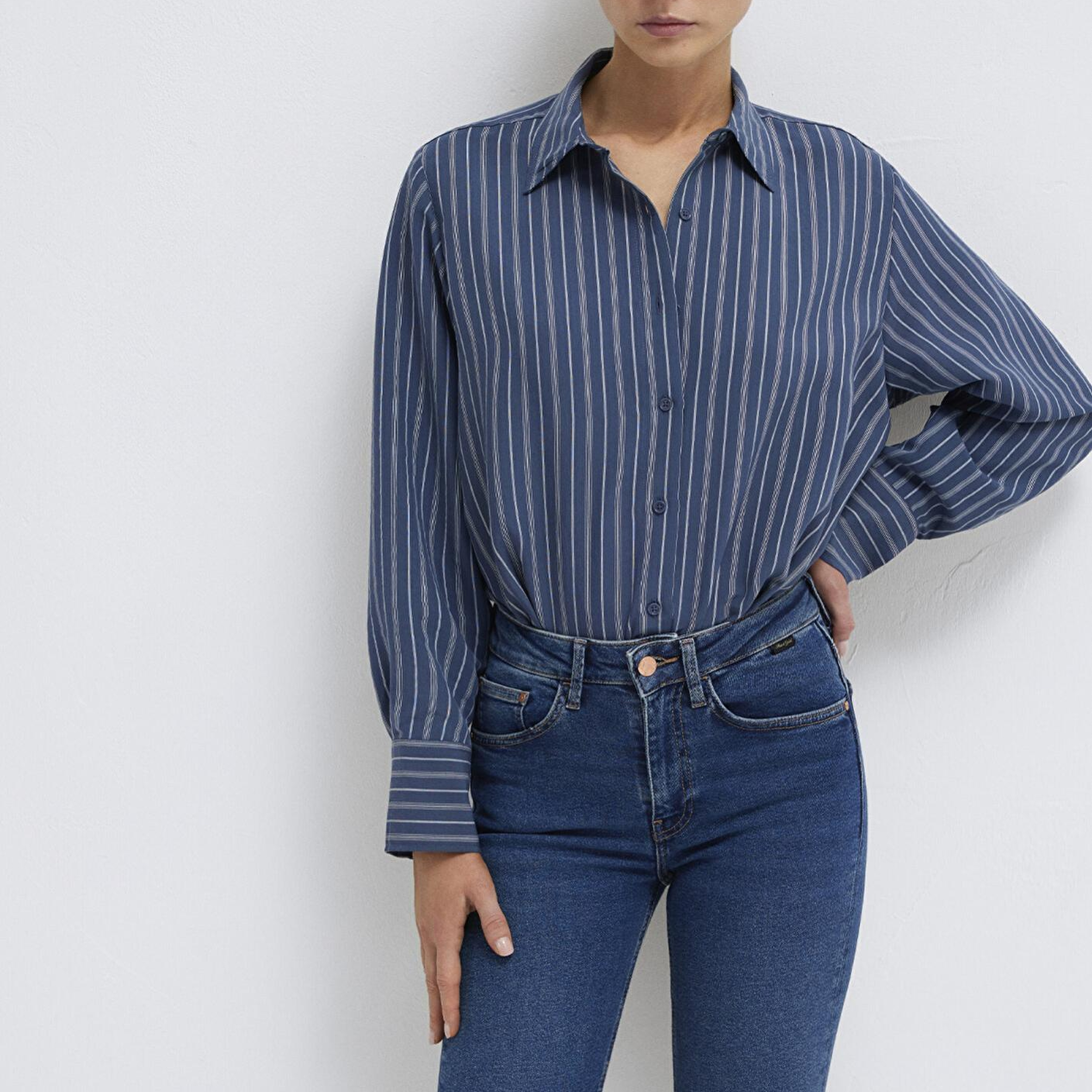 Mavi Çizgili (TENCEL™) Gömlek Loose Fit / Bol Rahat Kesim 1211373-91385