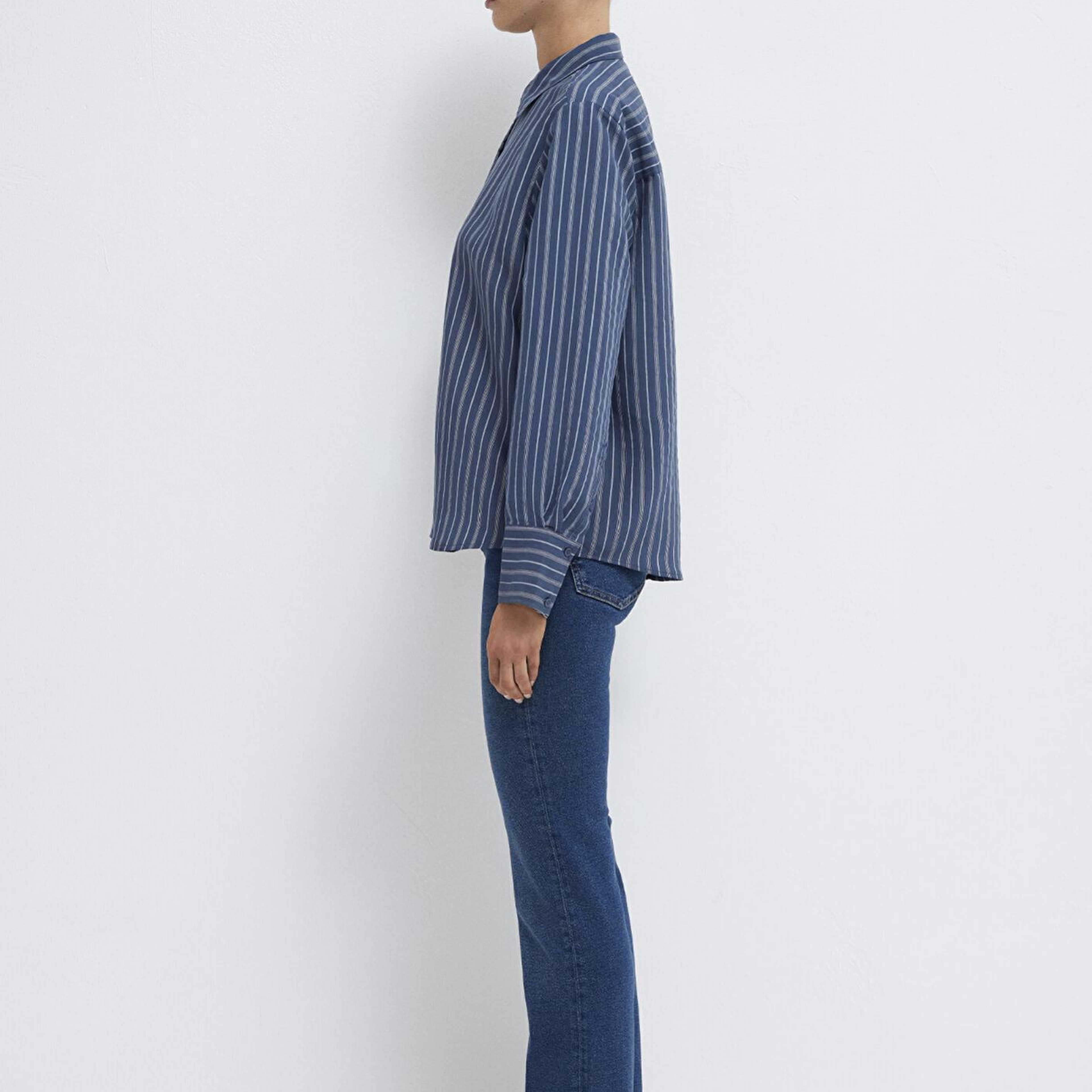 Mavi Çizgili (TENCEL™) Gömlek Loose Fit / Bol Rahat Kesim 1211373-91385