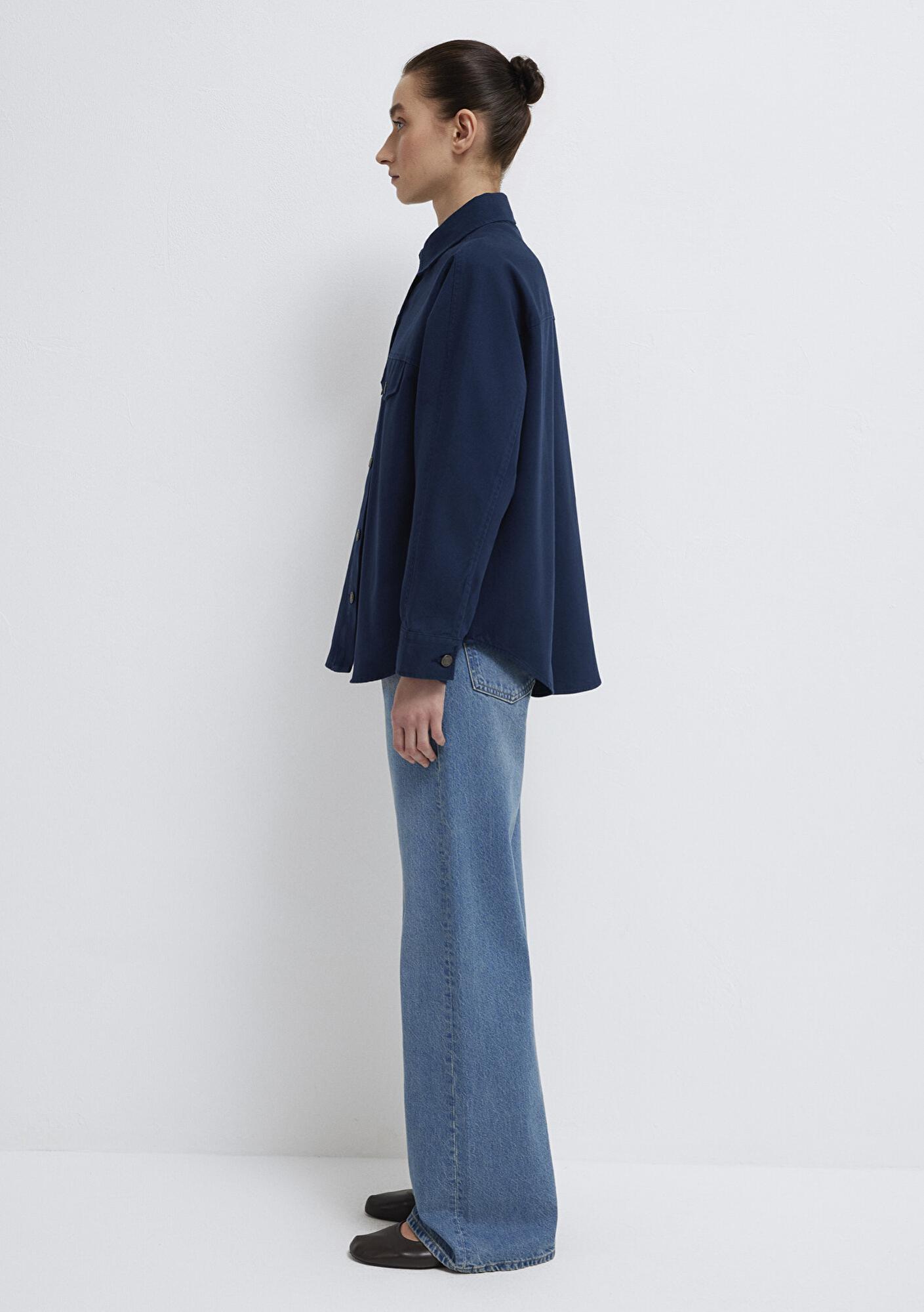 Mavi Cep Detaylı Lacivert Gömlek Oversize / Geniş Kesim 1211181-82318