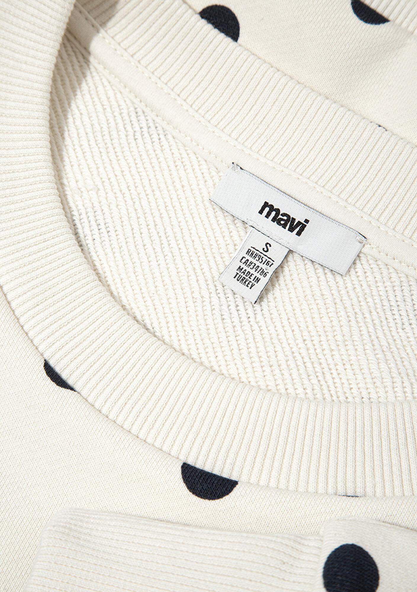 Mavi Lacivert Puantiyeli Ekru Sweatshirt 1S10534-91576