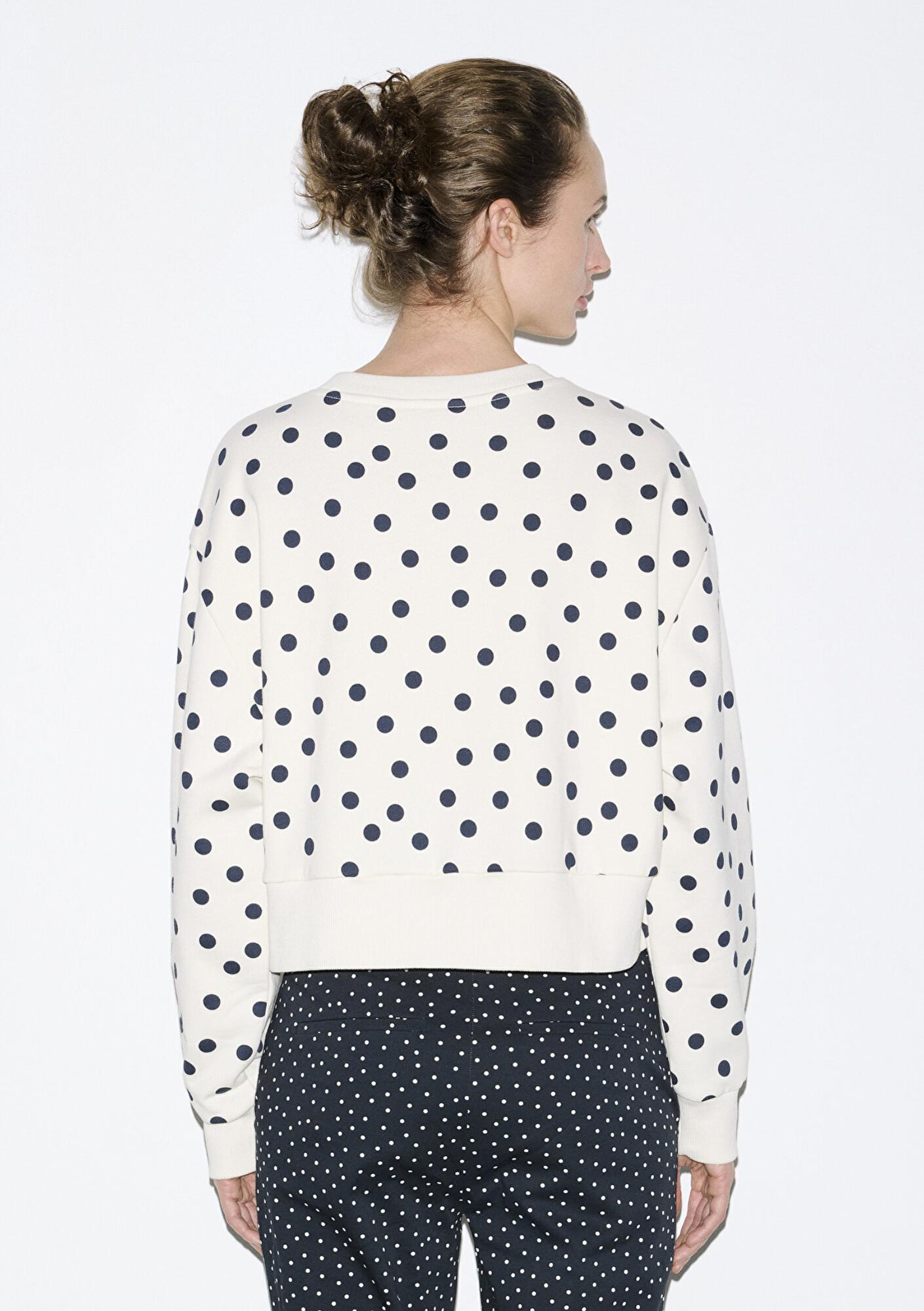 Mavi Lacivert Puantiyeli Ekru Sweatshirt 1S10534-91576