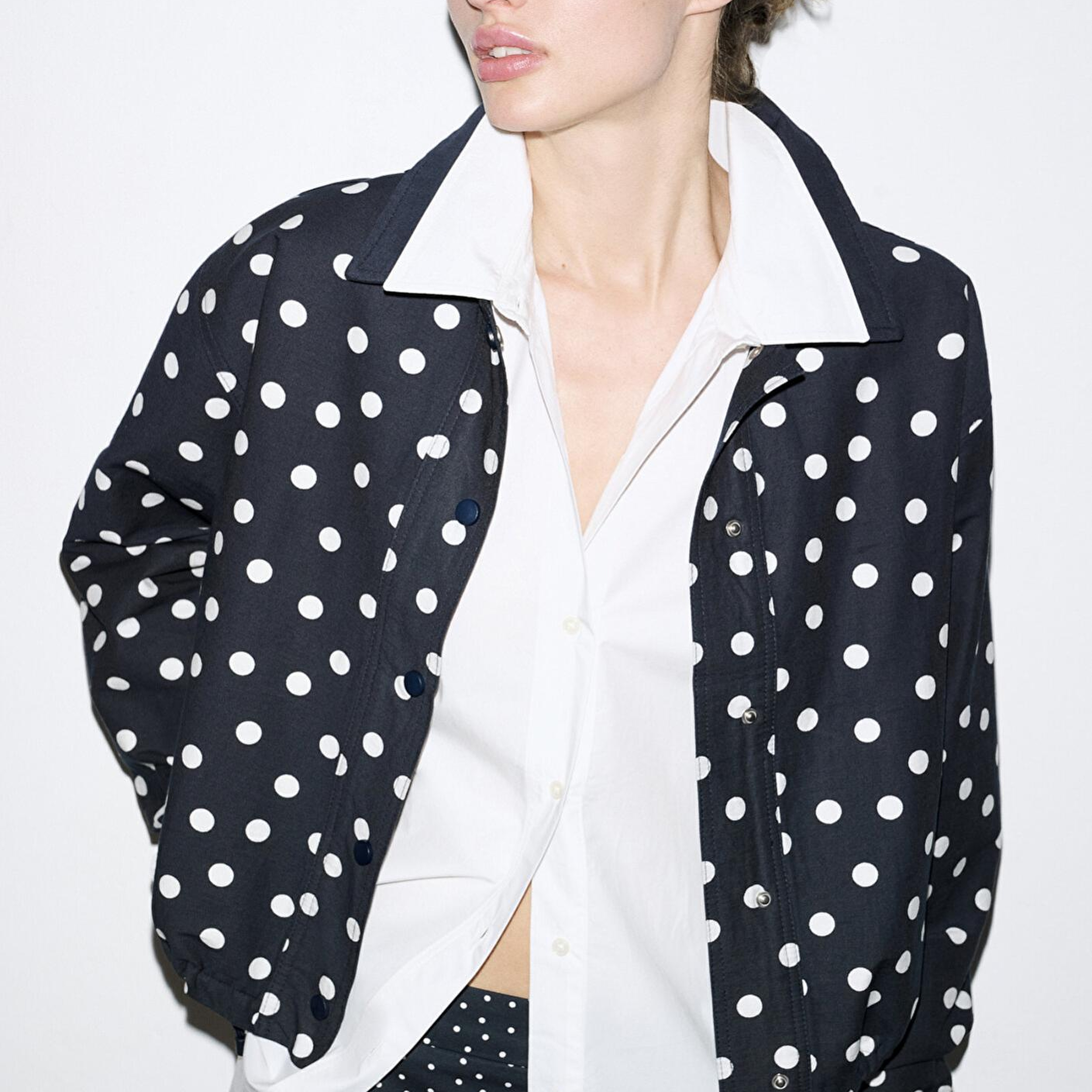 Mavi Puantiyeli Lacivert İnce Ceket Oversize / Geniş Kesim 1211514-91574