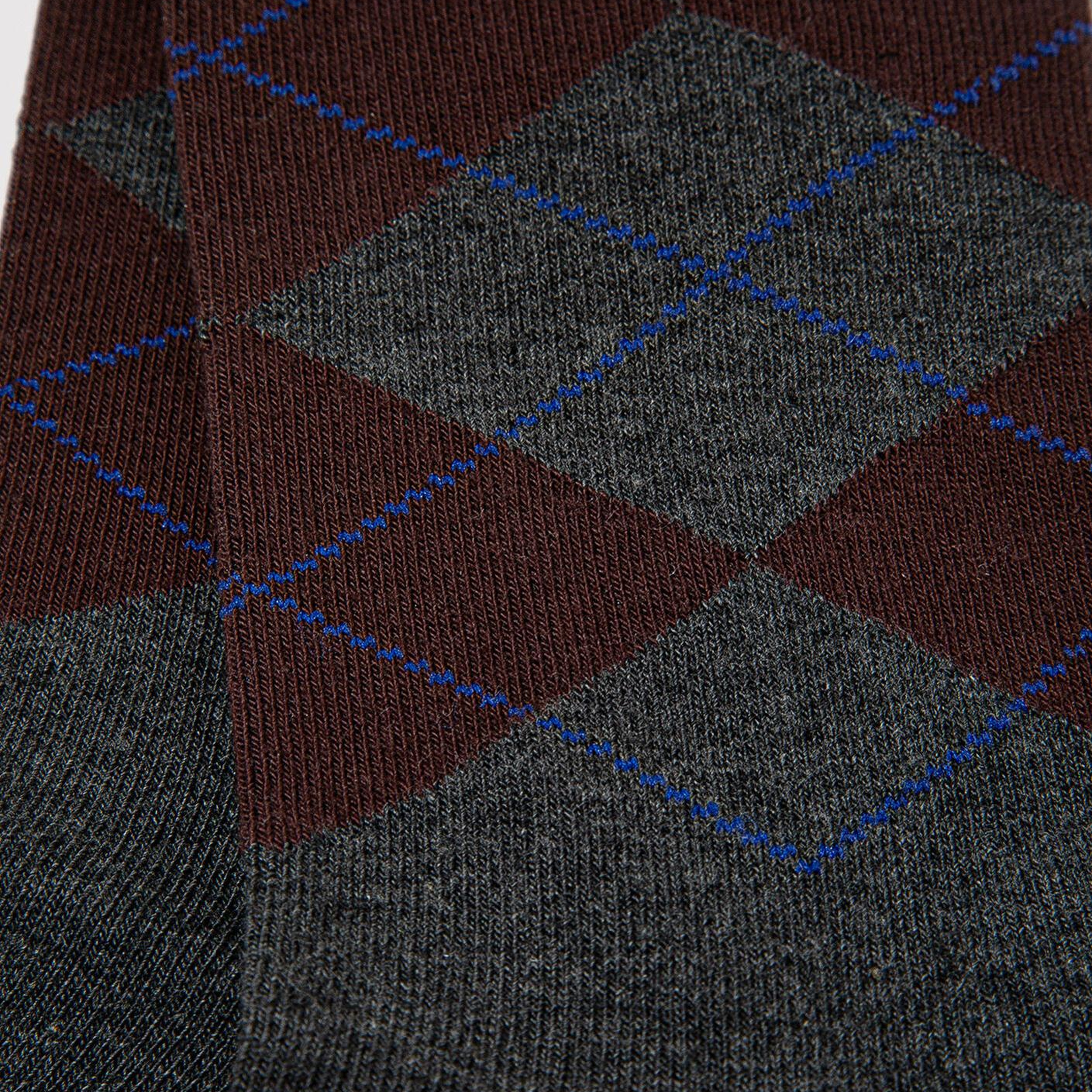 Mavi Baklava Desenli Antrasit Soket Çorap 0912345-24398