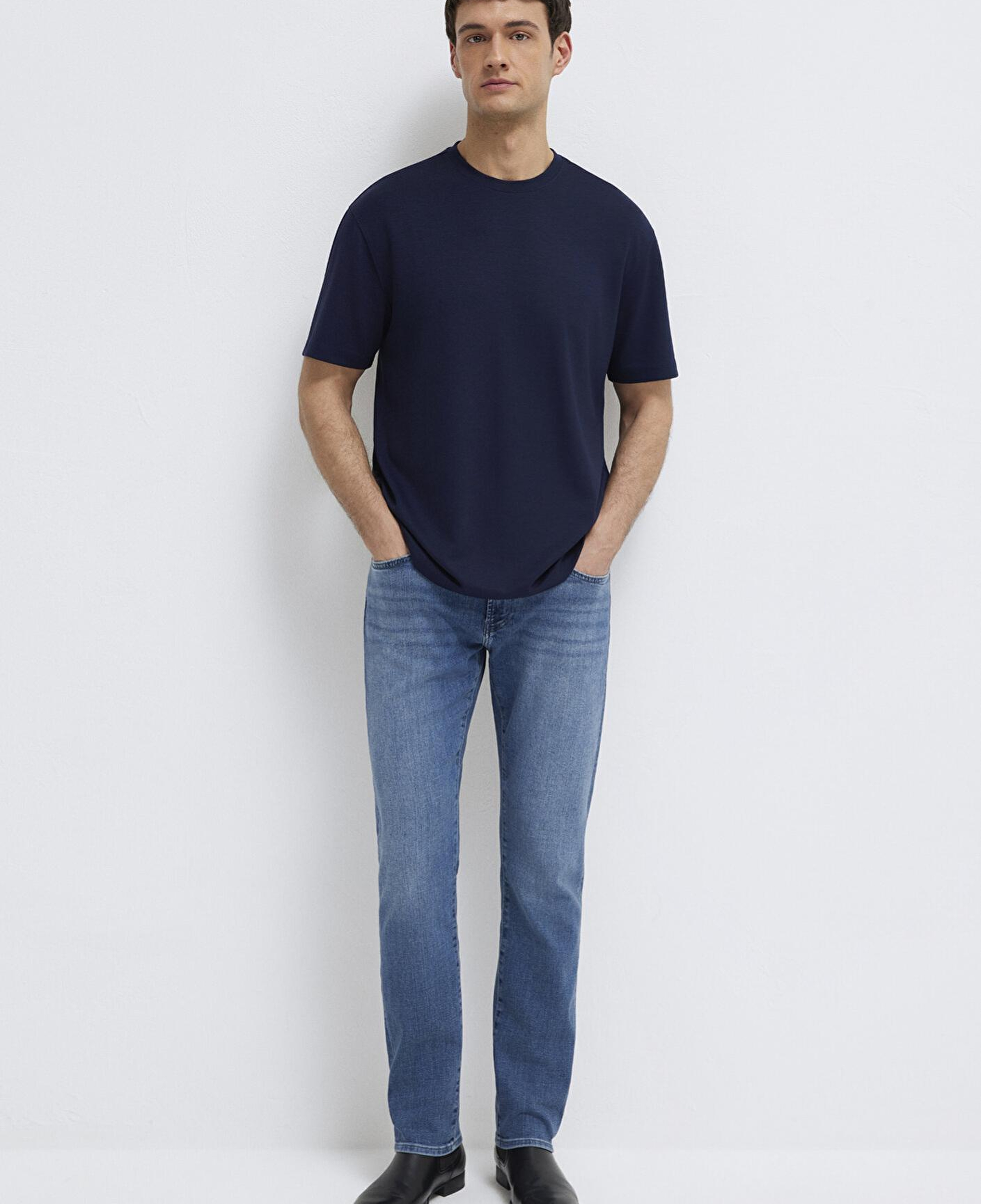 Mavi Lacivert Tişört Loose Fit / Bol Rahat Kesim 0613467-86415