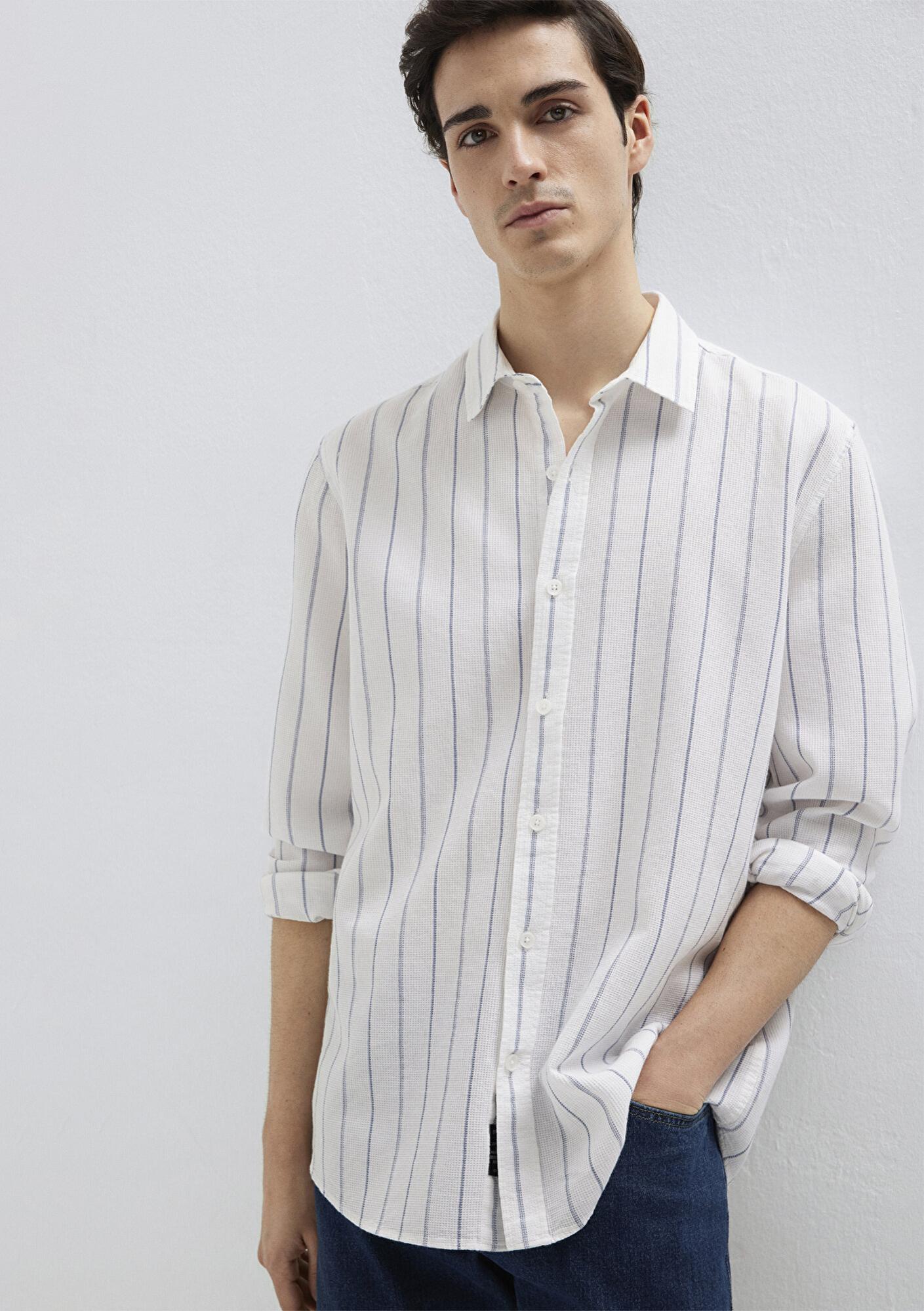 Mavi Çizgili Gömlek Regular Fit / Normal Kesim 0211384-86702