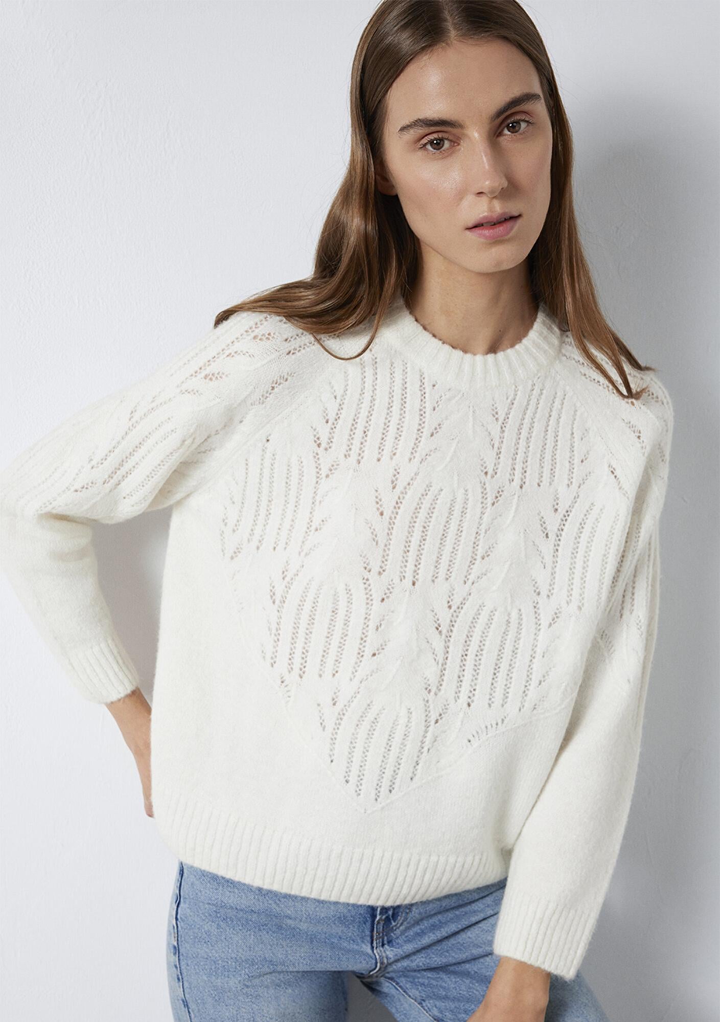 Mavi Örme Detaylı Ekru Kazak Loose Fit / Bol Rahat Kesim 1710852-70057