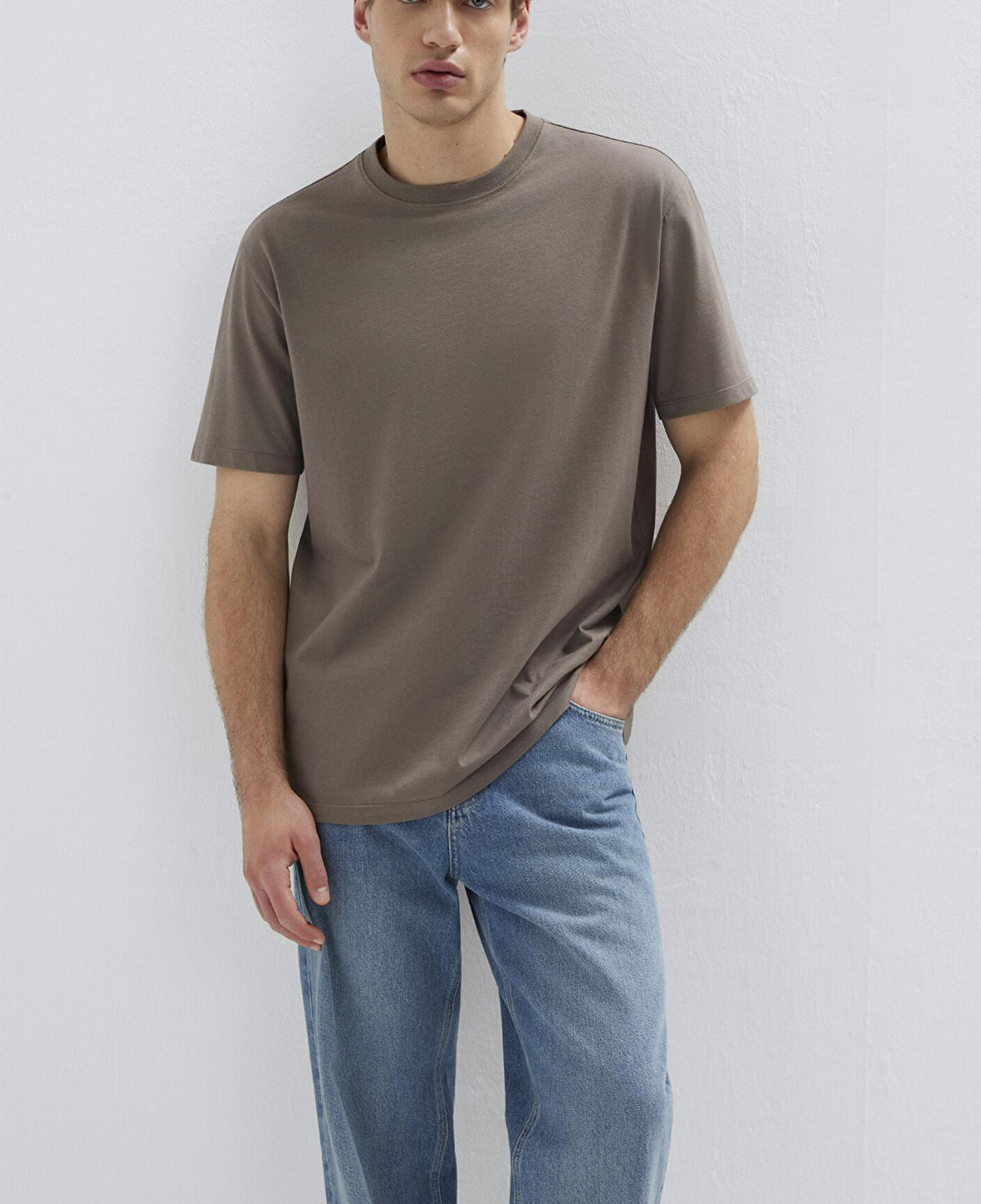 Mavi Kahverengi Basic Tişört Loose Fit / Bol Rahat Kesim 066249-87875