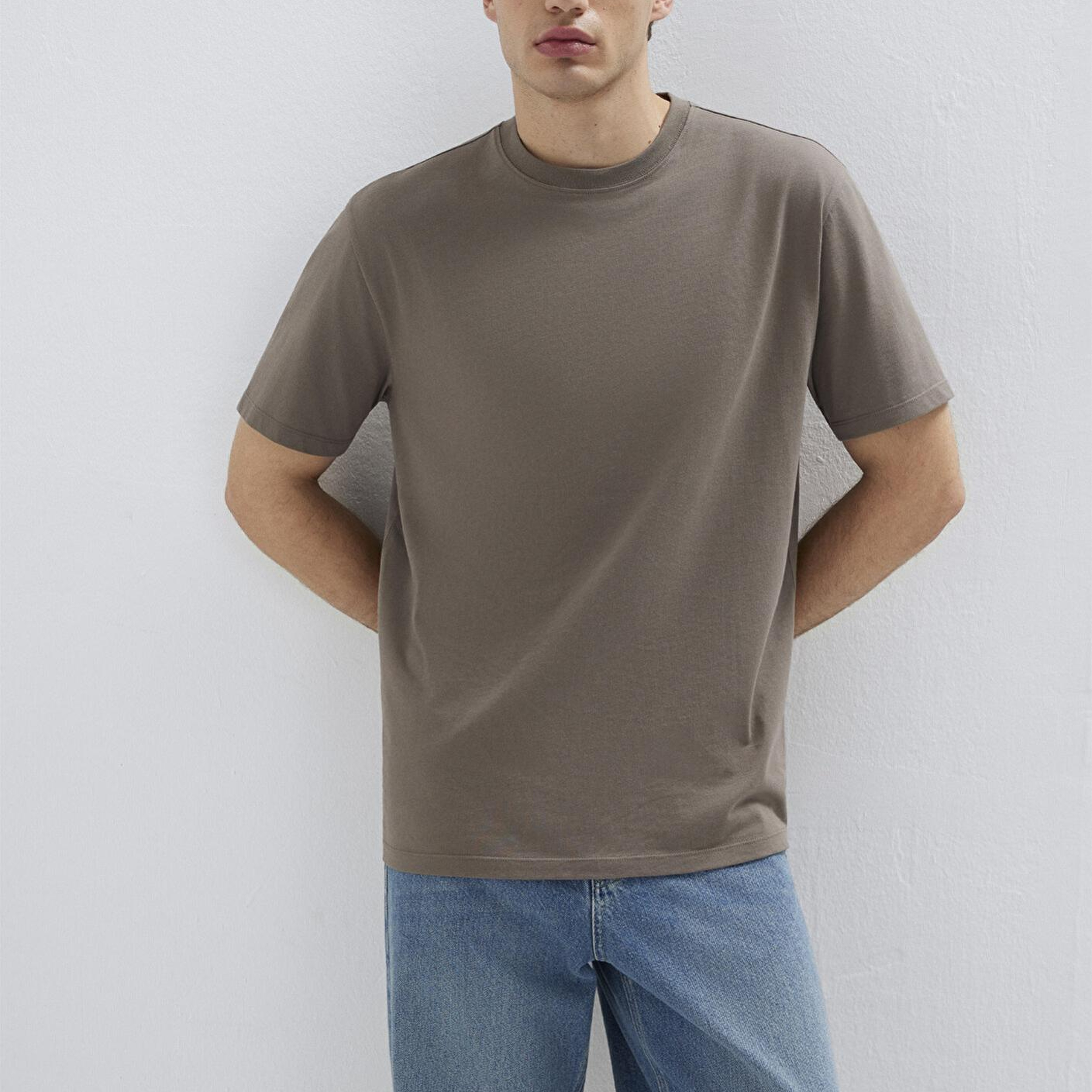 Mavi Kahverengi Basic Tişört Loose Fit / Bol Rahat Kesim 066249-87875