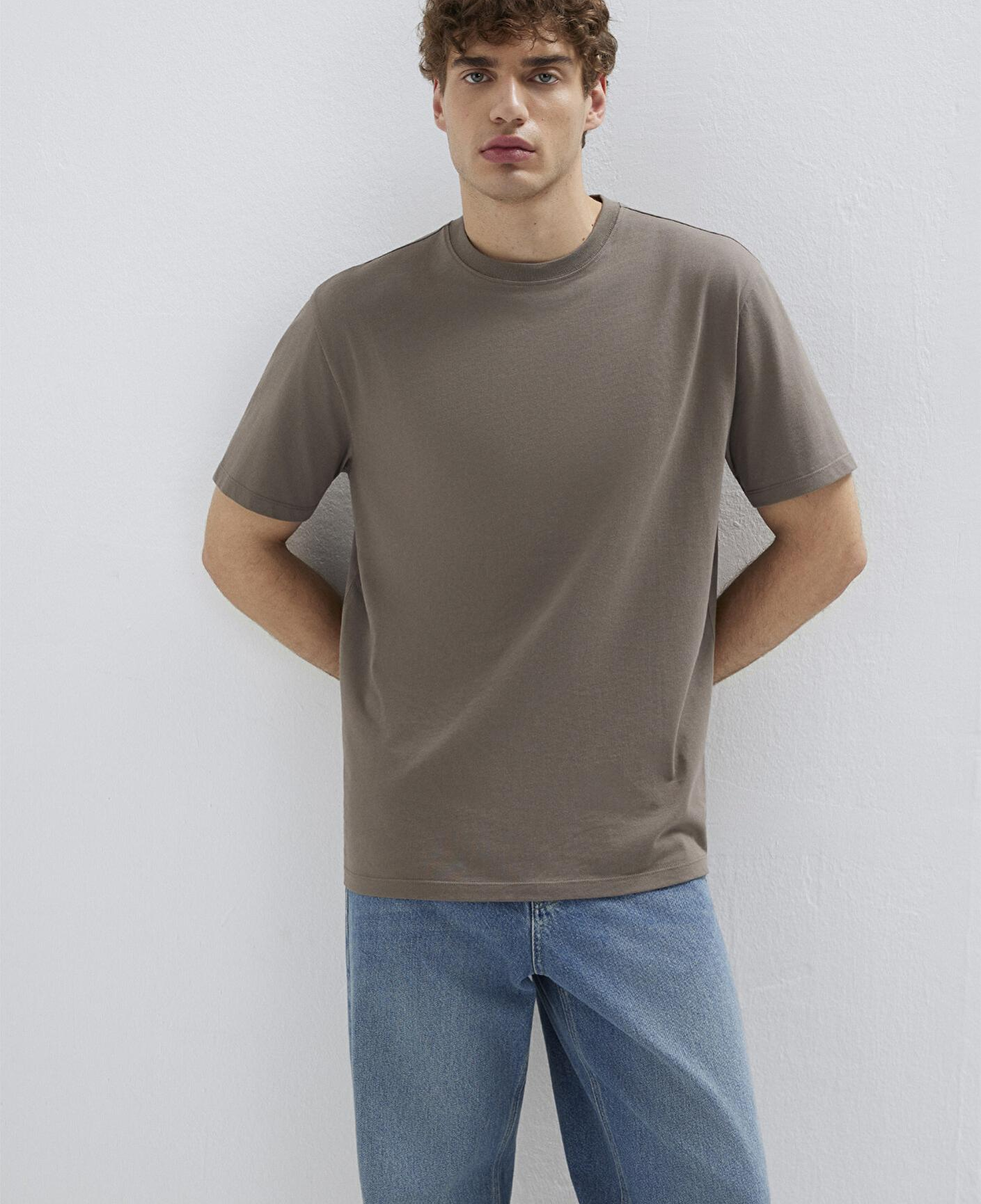 Mavi Kahverengi Basic Tişört Loose Fit / Bol Rahat Kesim 066249-87875