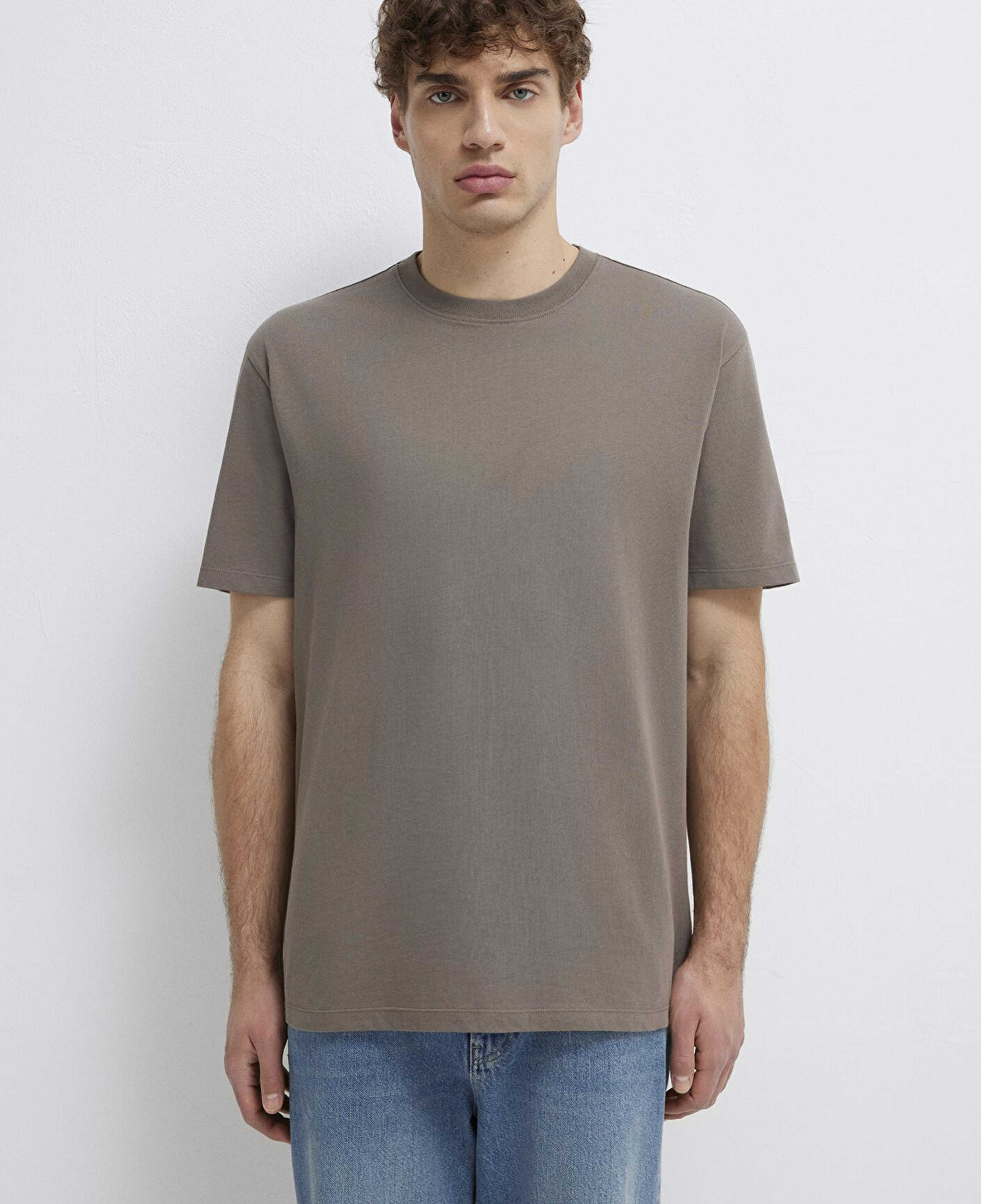 Mavi Kahverengi Basic Tişört Loose Fit / Bol Rahat Kesim 066249-87875