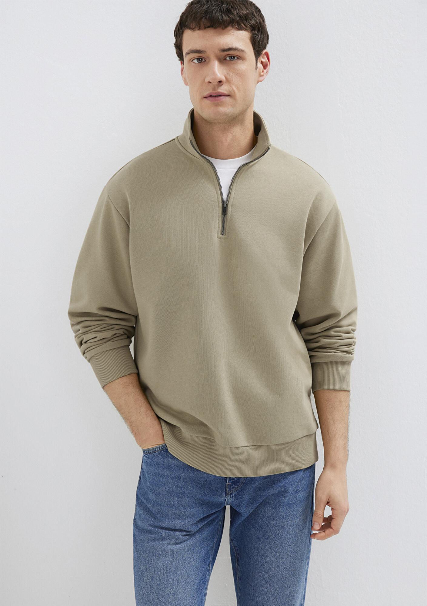 Mavi Yarı Fermuarlı Basic Bej Sweatshirt 0S10419-70204