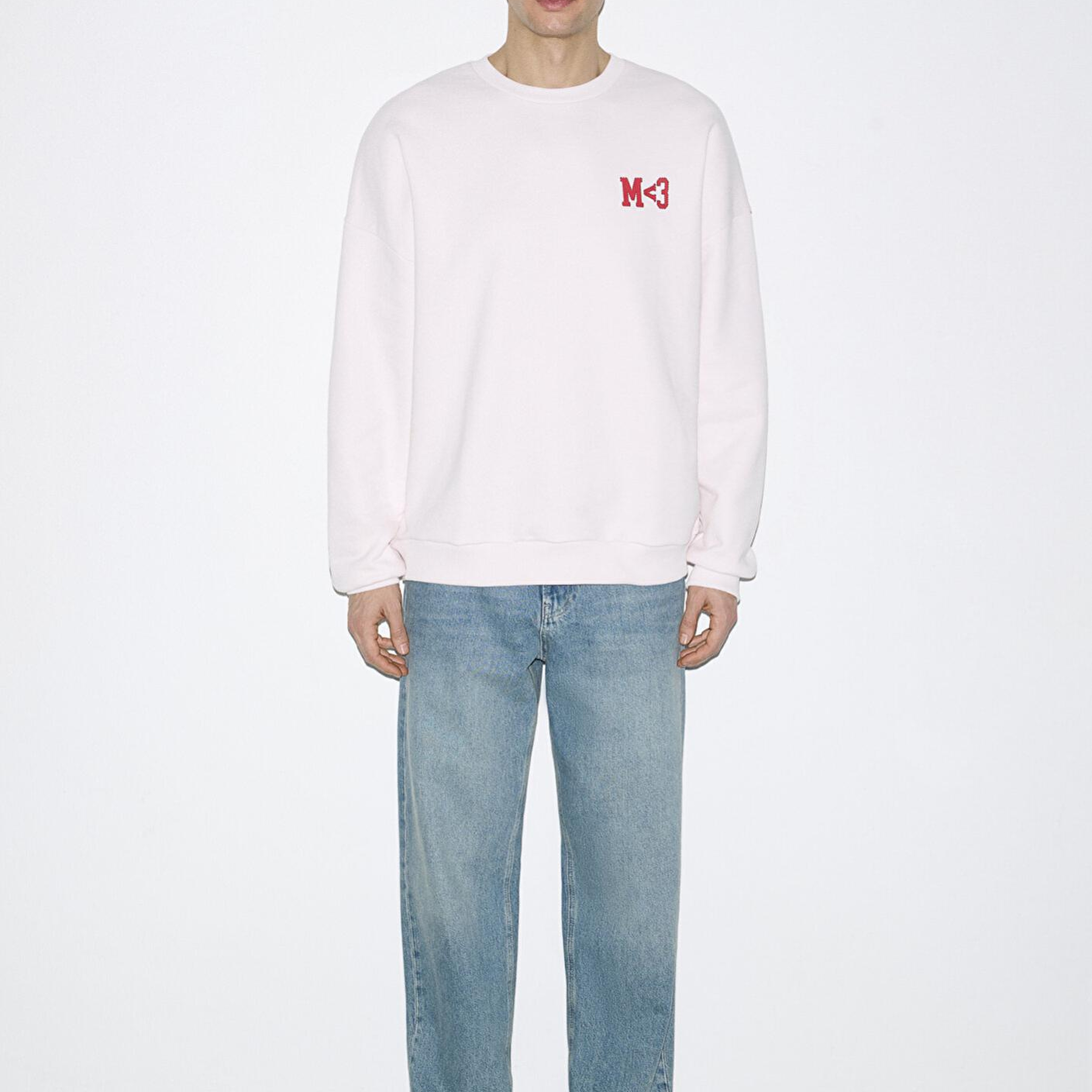 Mavi M Kalp İşlemeli Bisiklet Yaka Pembe Sweatshirt 0S10577-70989