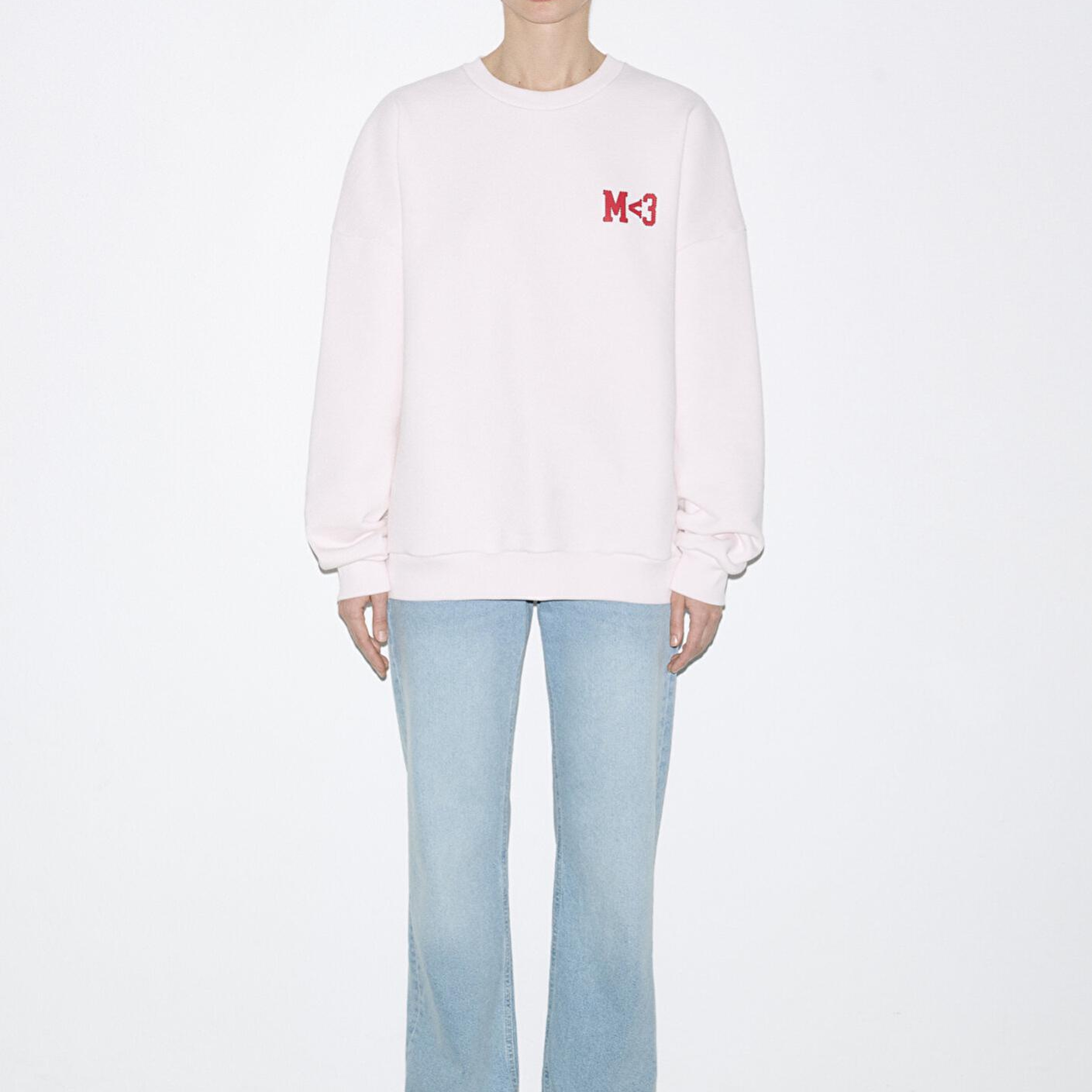 Mavi M Kalp İşlemeli Bisiklet Yaka Pembe Sweatshirt 0S10577-70989