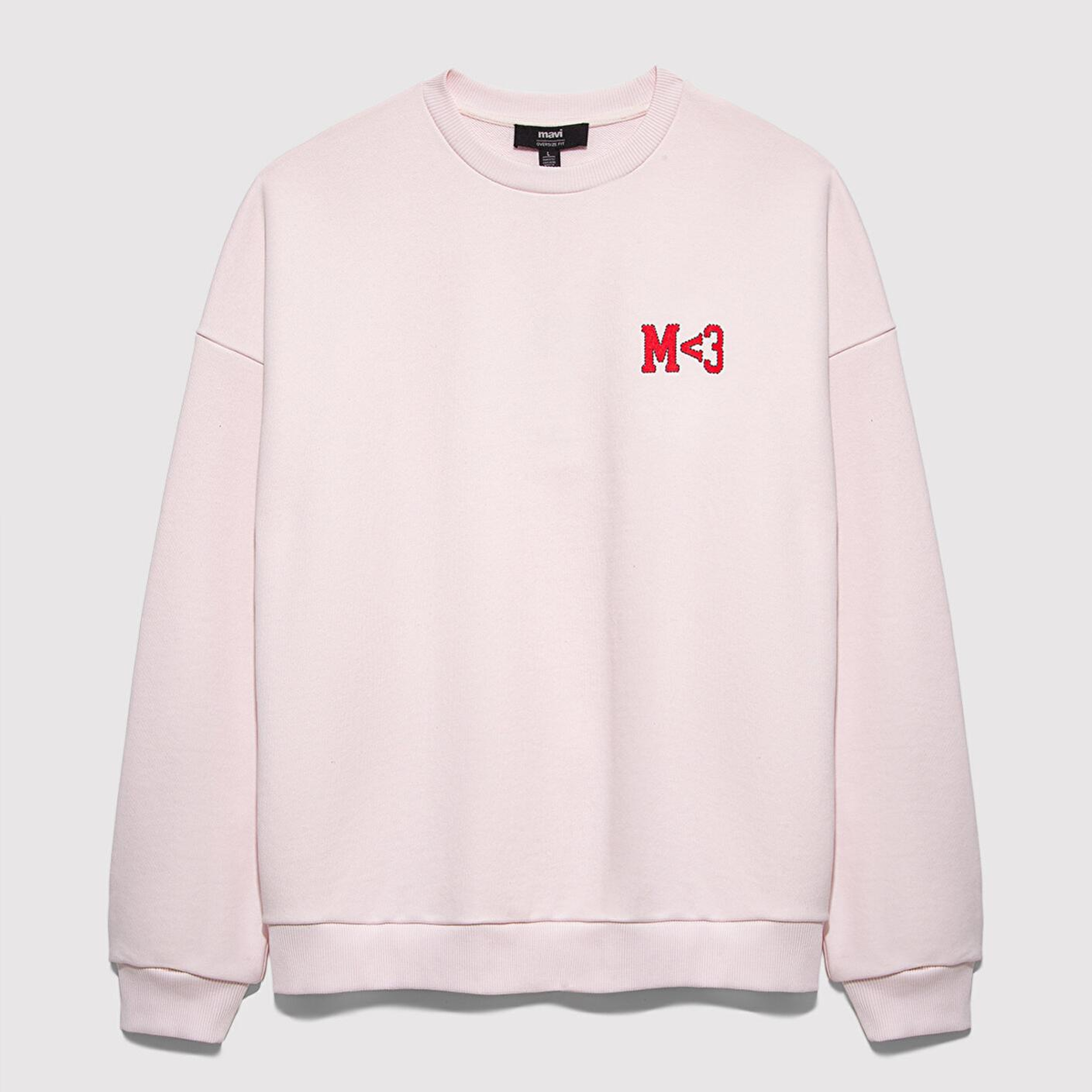 Mavi M Kalp İşlemeli Bisiklet Yaka Pembe Sweatshirt 0S10577-70989