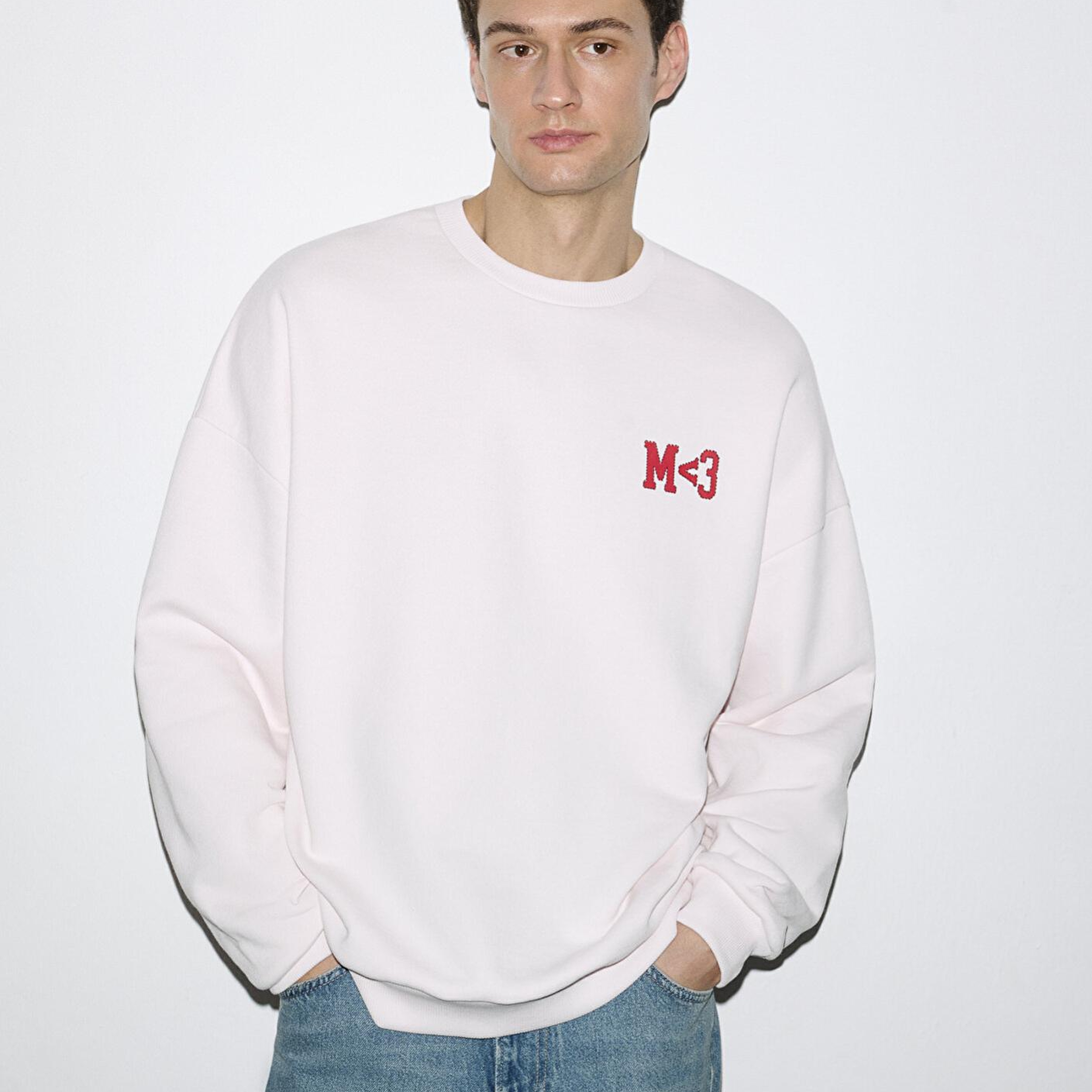 Mavi M Kalp İşlemeli Bisiklet Yaka Pembe Sweatshirt 0S10577-70989