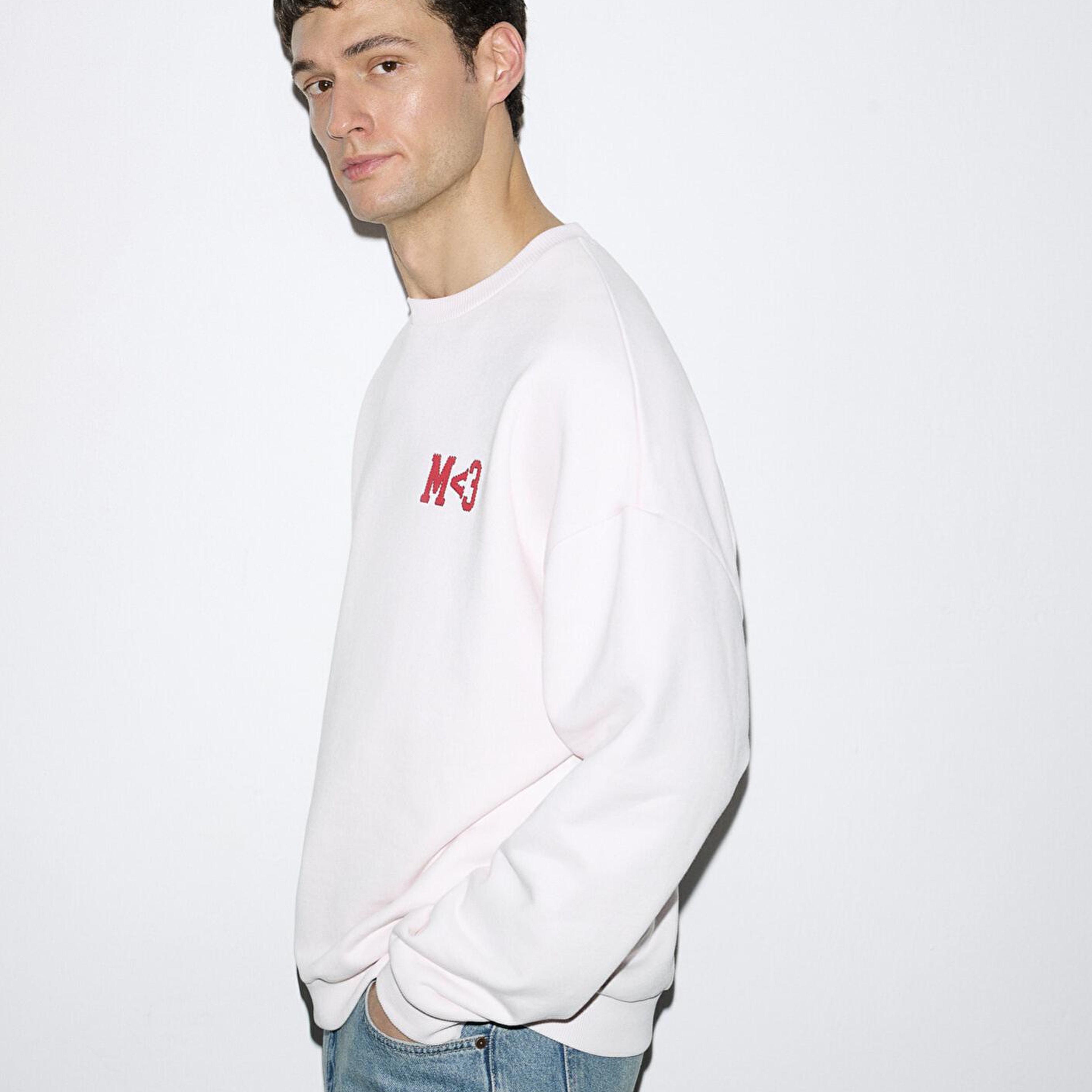 Mavi M Kalp İşlemeli Bisiklet Yaka Pembe Sweatshirt 0S10577-70989