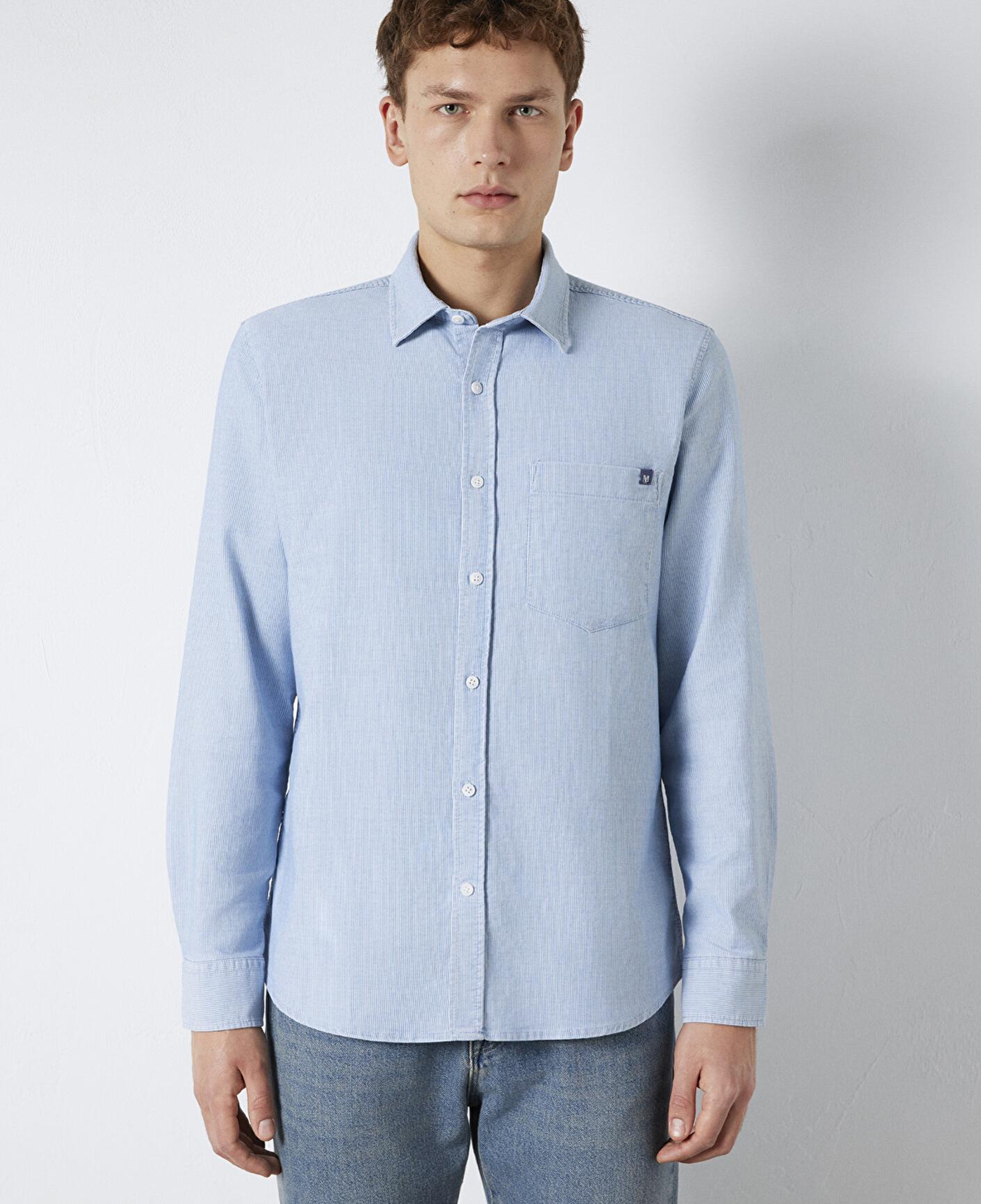 Mavi Çizgili Cepli Mavi Gömlek Regular Fit / Normal Kesim 0211852-91407