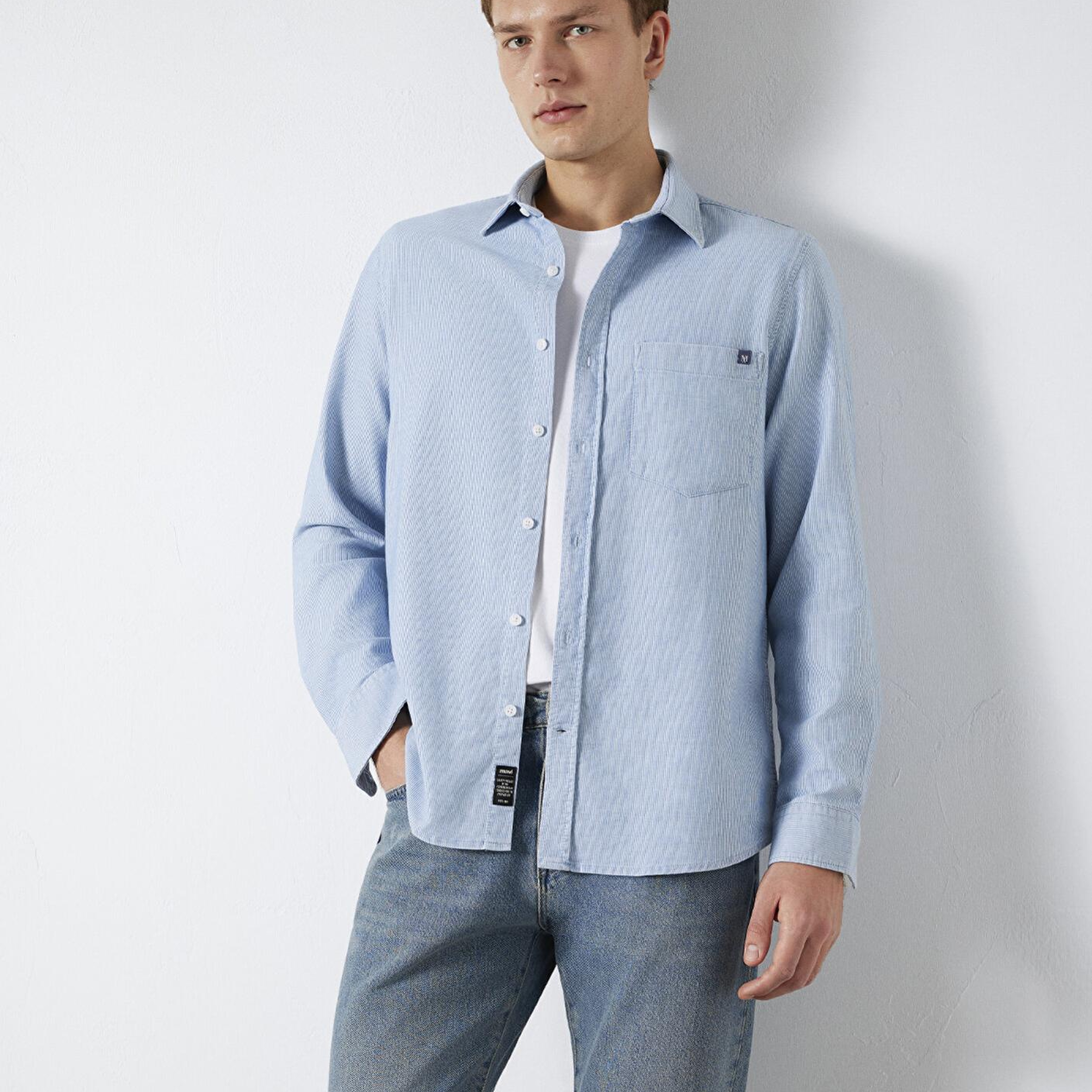 Mavi Çizgili Cepli Mavi Gömlek Regular Fit / Normal Kesim 0211852-91407