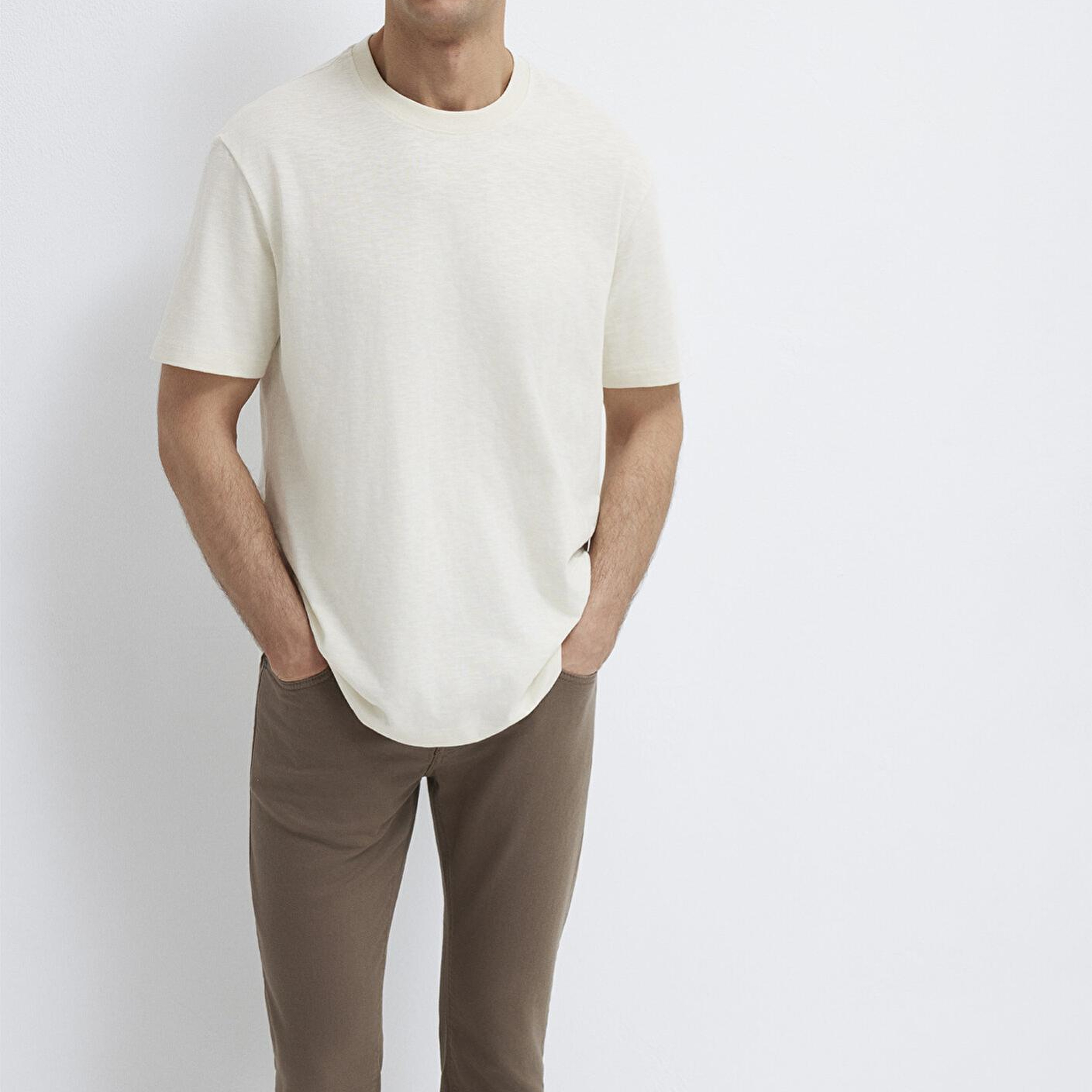 Mavi Ekru Basic Tişört Loose Fit / Bol Rahat Kesim 0613146-70056