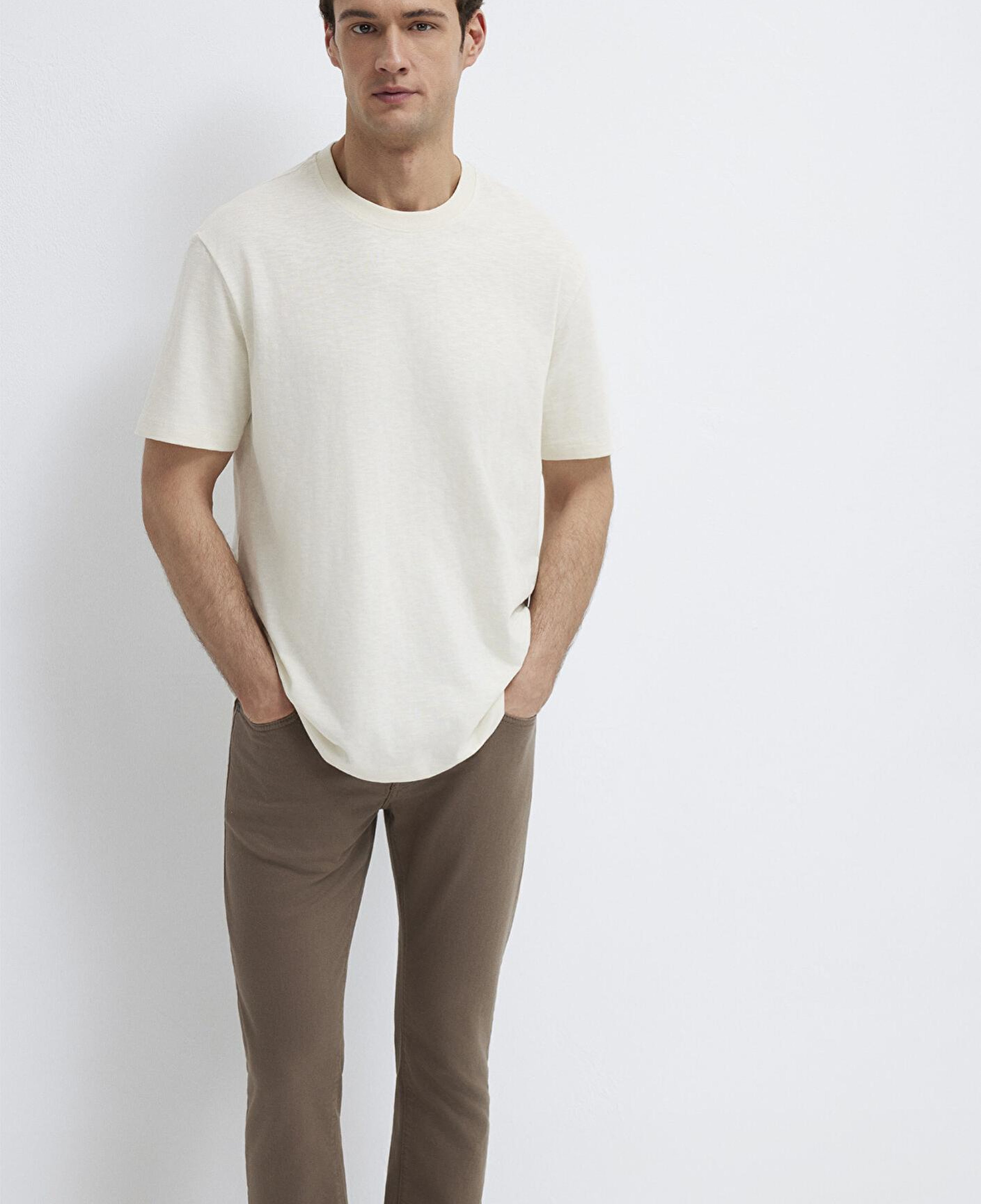 Mavi Ekru Basic Tişört Loose Fit / Bol Rahat Kesim 0613146-70056