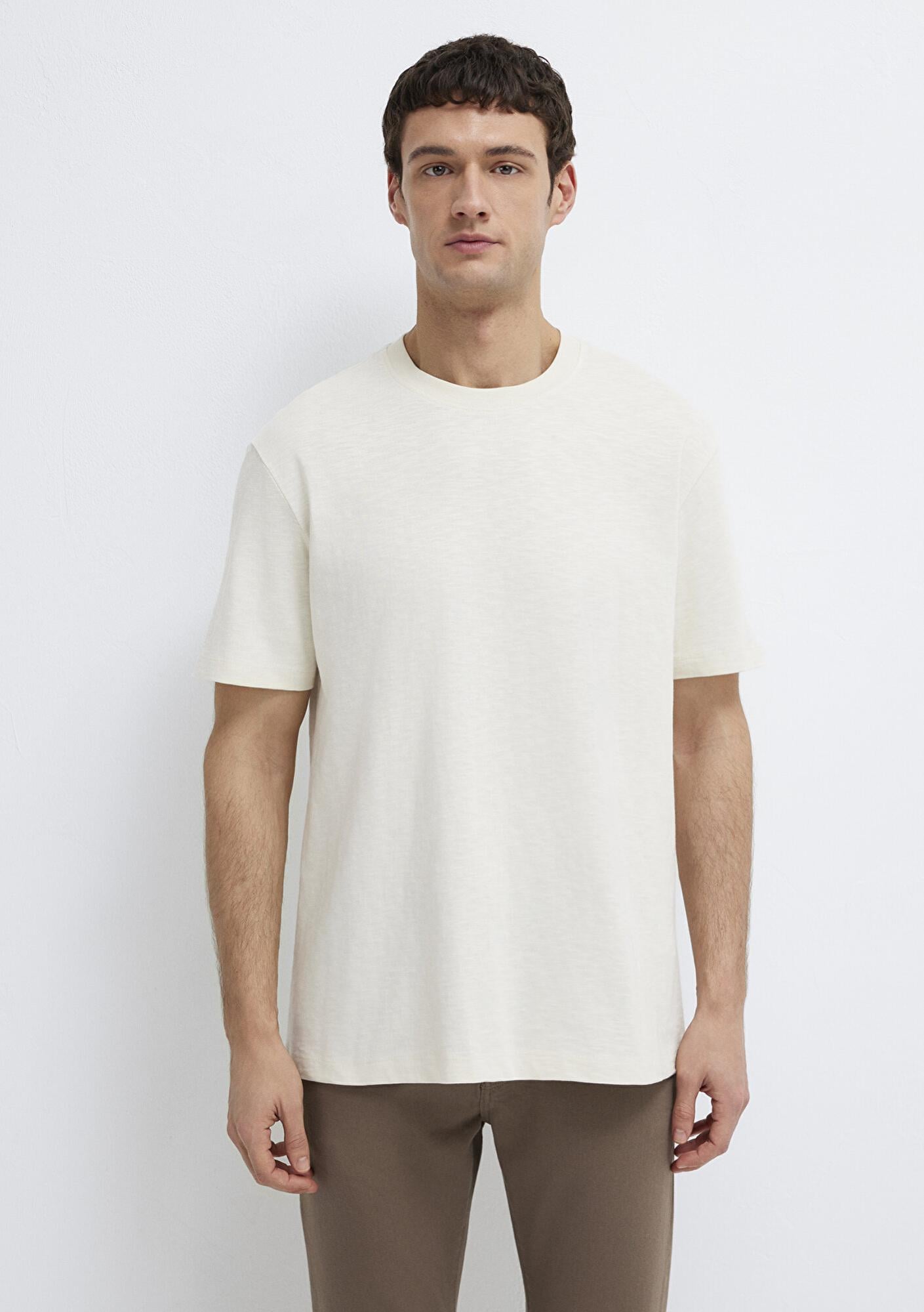 Mavi Ekru Basic Tişört Loose Fit / Bol Rahat Kesim 0613146-70056