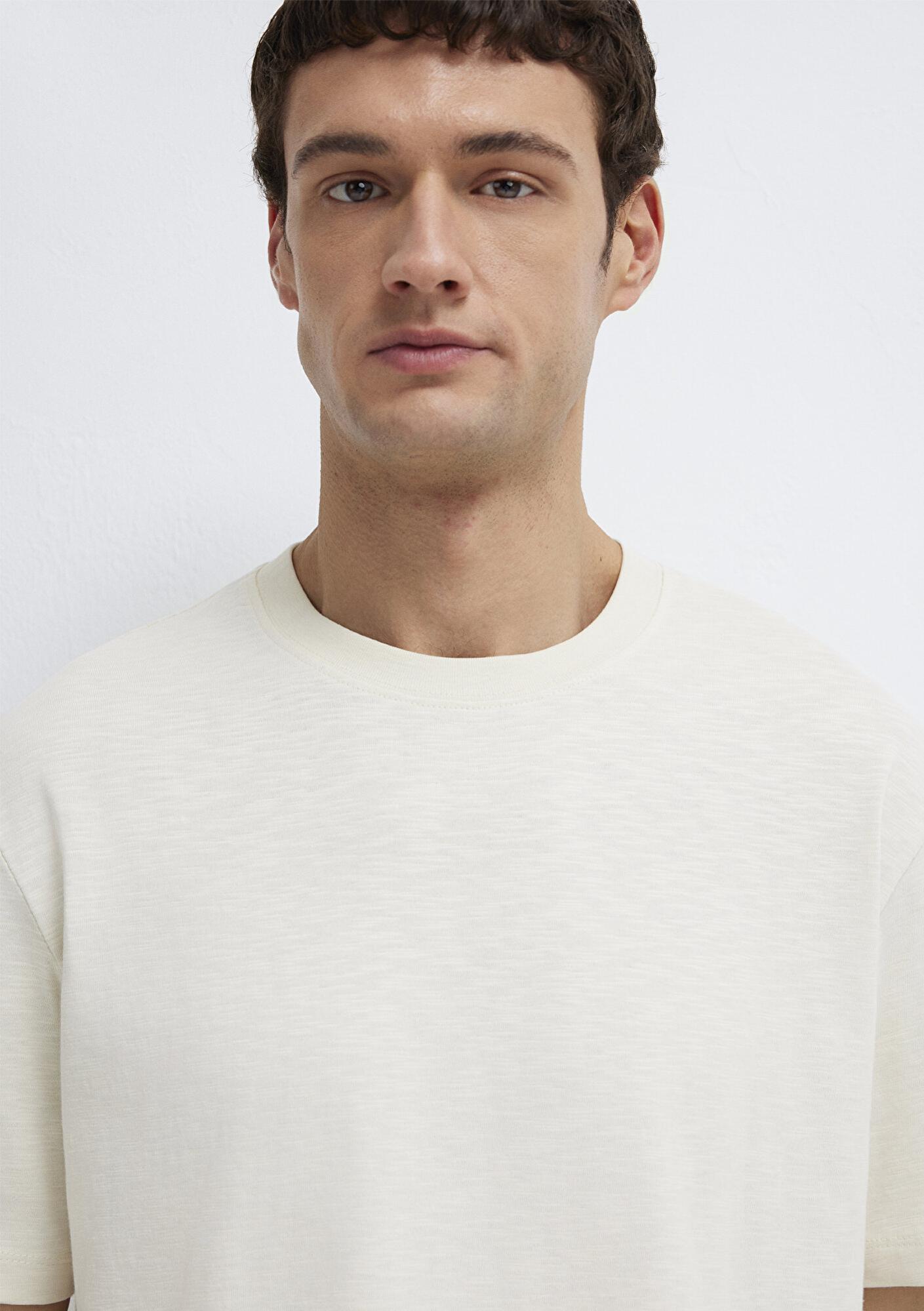 Mavi Ekru Basic Tişört Loose Fit / Bol Rahat Kesim 0613146-70056