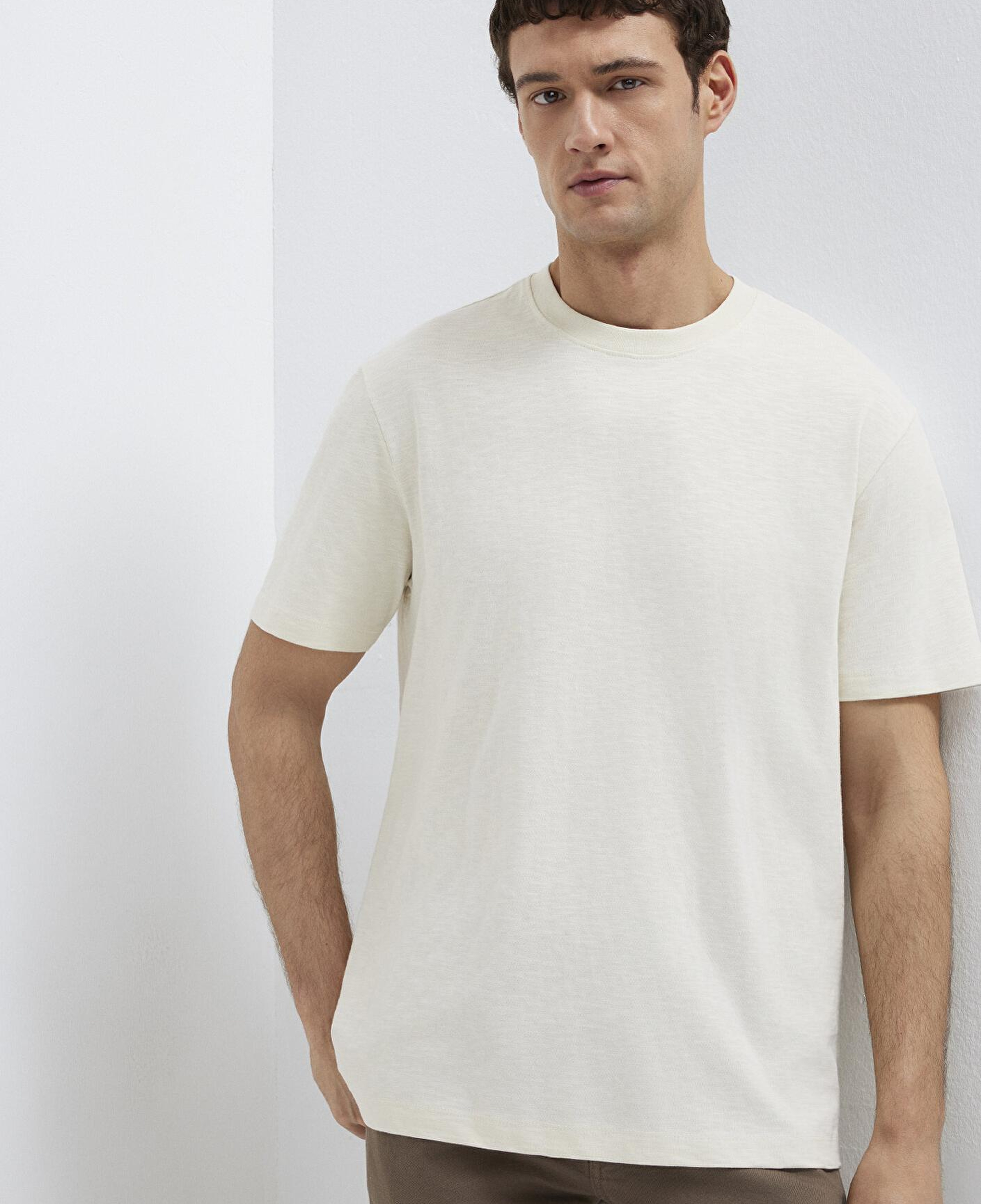 Mavi Ekru Basic Tişört Loose Fit / Bol Rahat Kesim 0613146-70056