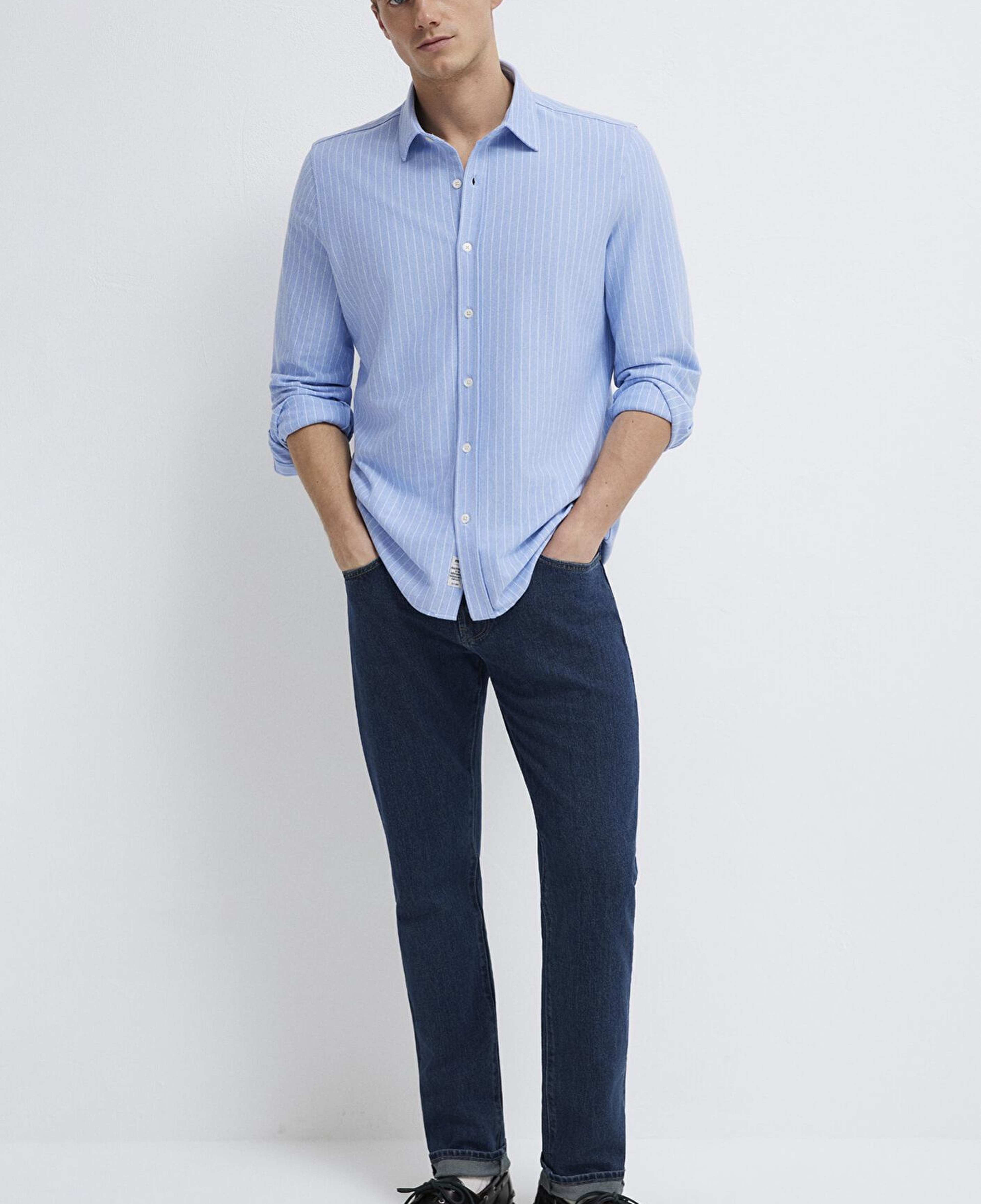 Mavi Çizgili Mavi Gömlek Slim Fit / Dar Kesim 0211858-91409