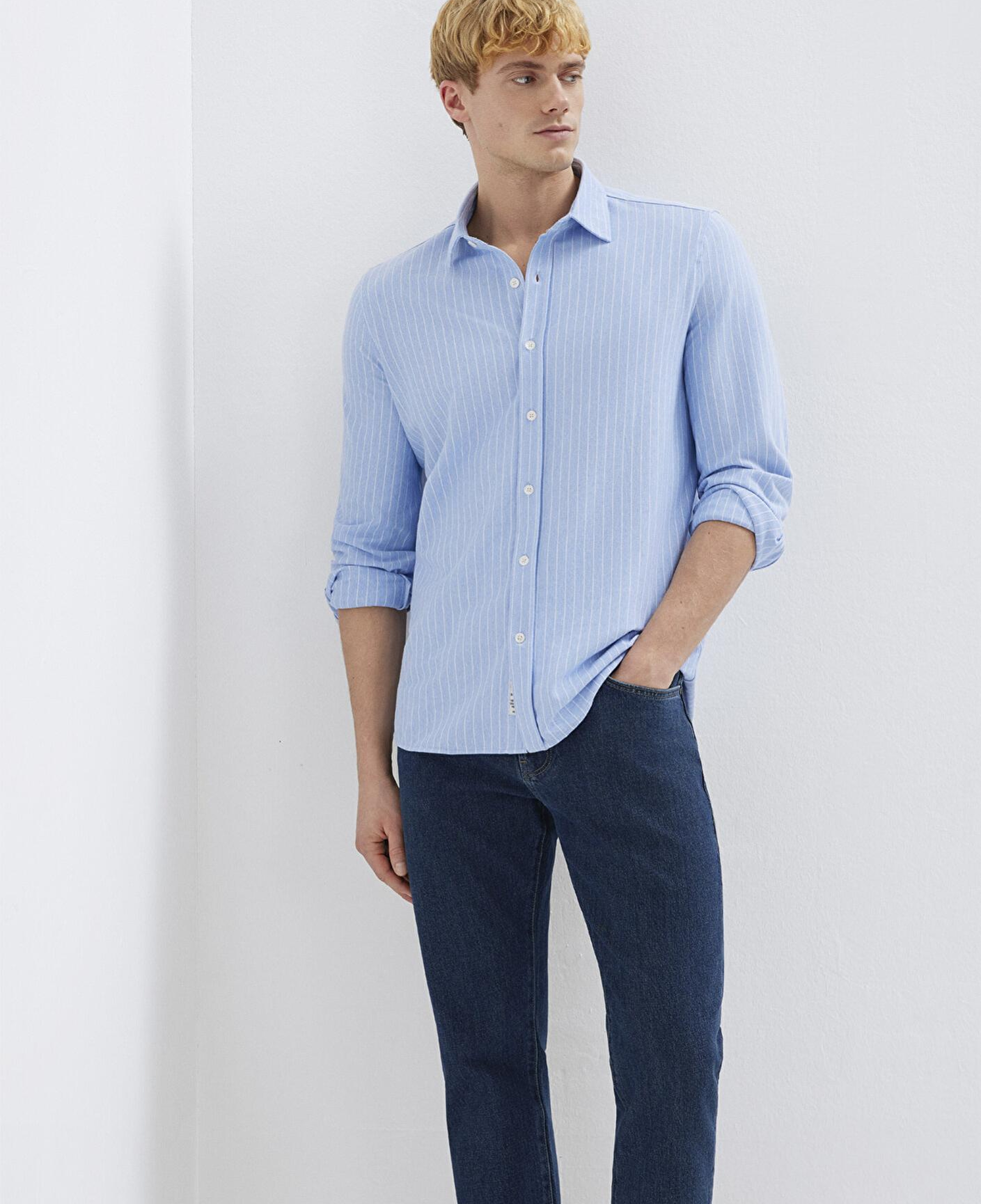 Mavi Çizgili Mavi Gömlek Slim Fit / Dar Kesim 0211858-91409