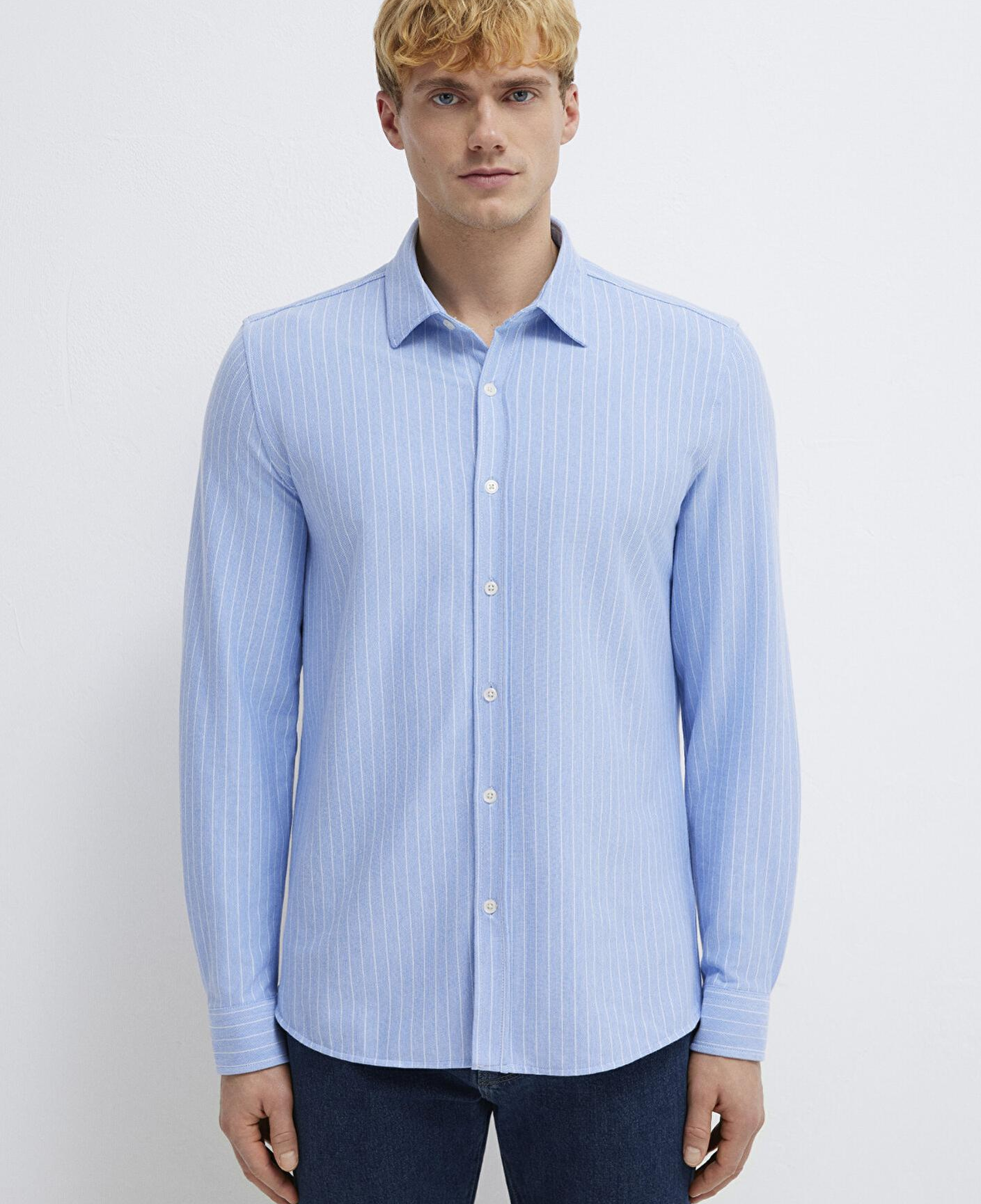 Mavi Çizgili Mavi Gömlek Slim Fit / Dar Kesim 0211858-91409