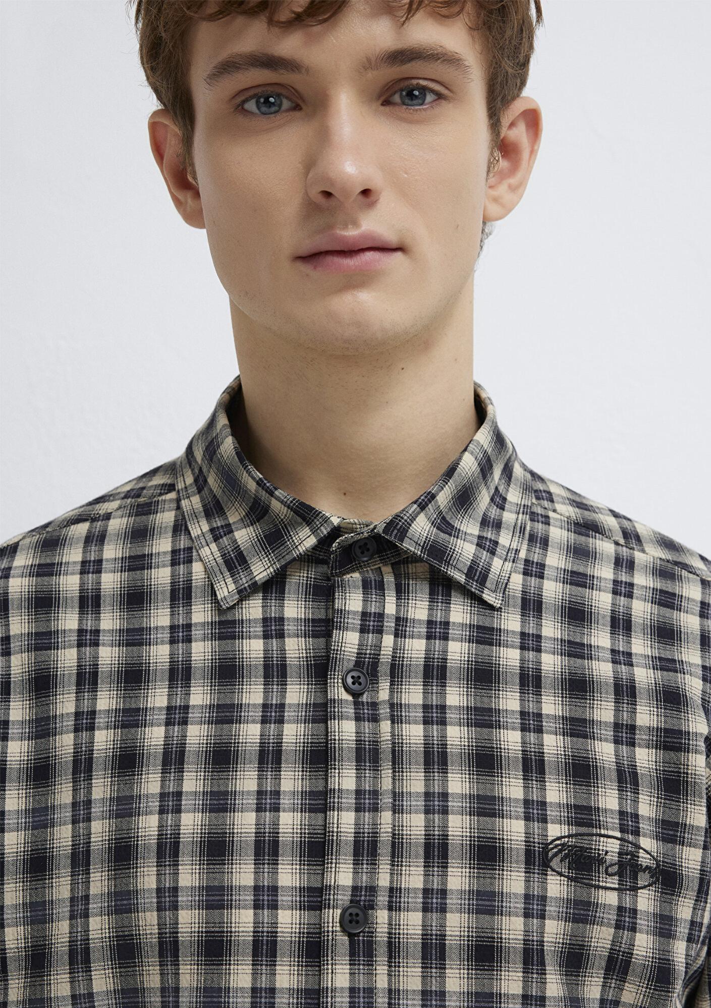 Mavi Mavi Jeans Nakışlı Siyah Ekose Gömlek Loose Fit / Bol Rahat Kesim 0211880-91417