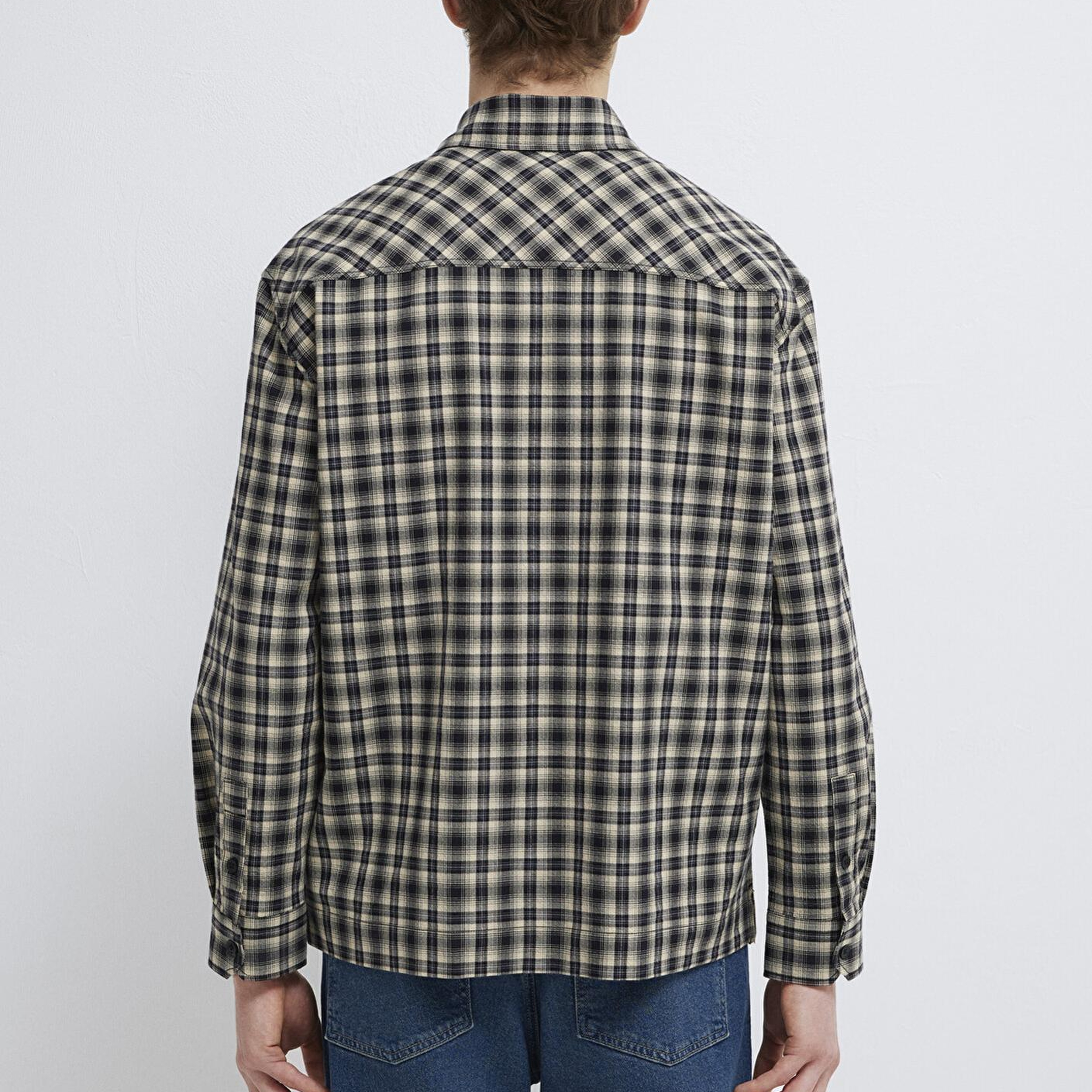 Mavi Mavi Jeans Nakışlı Siyah Ekose Gömlek Loose Fit / Bol Rahat Kesim 0211880-91417