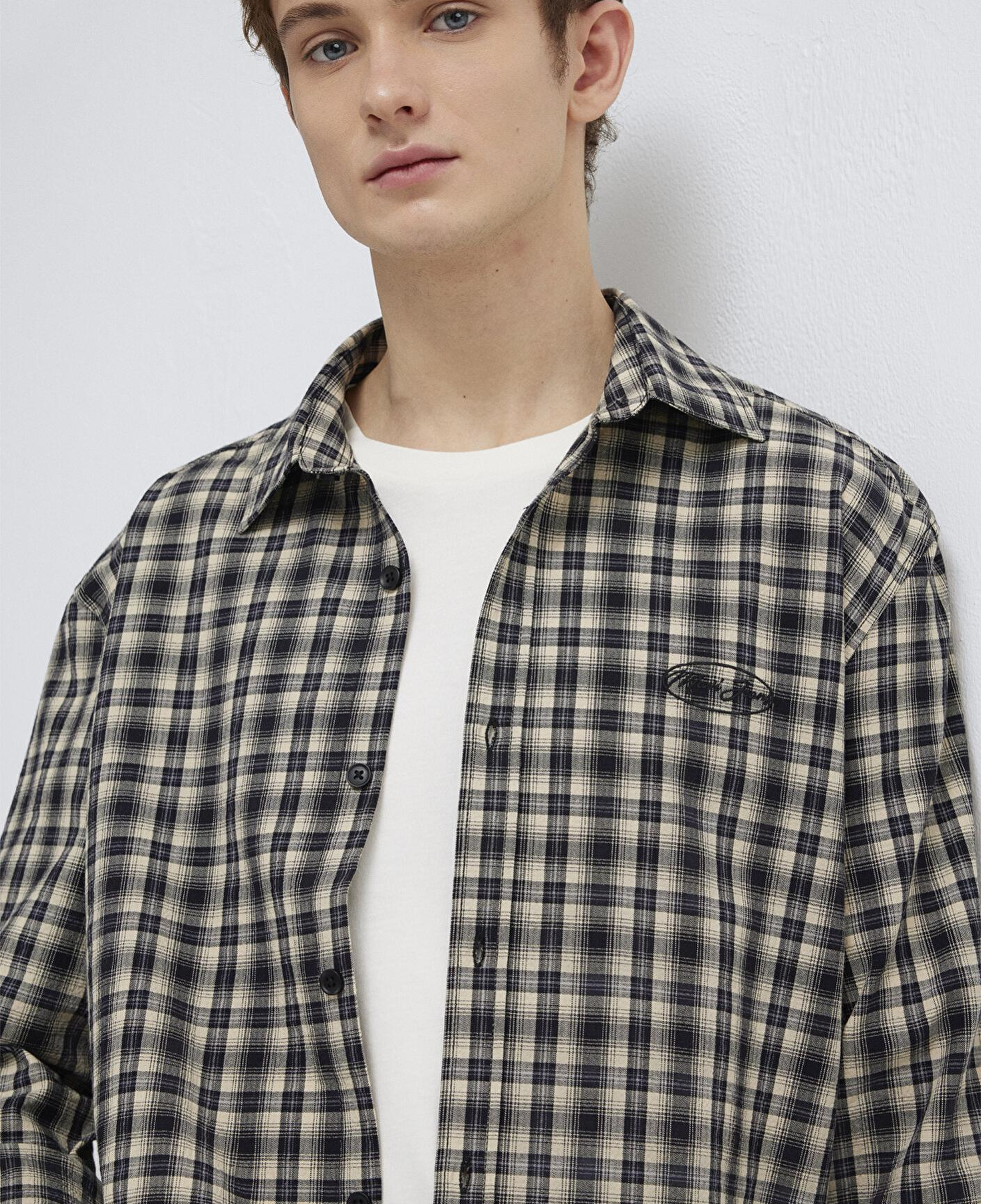 Mavi Mavi Jeans Nakışlı Siyah Ekose Gömlek Loose Fit / Bol Rahat Kesim 0211880-91417