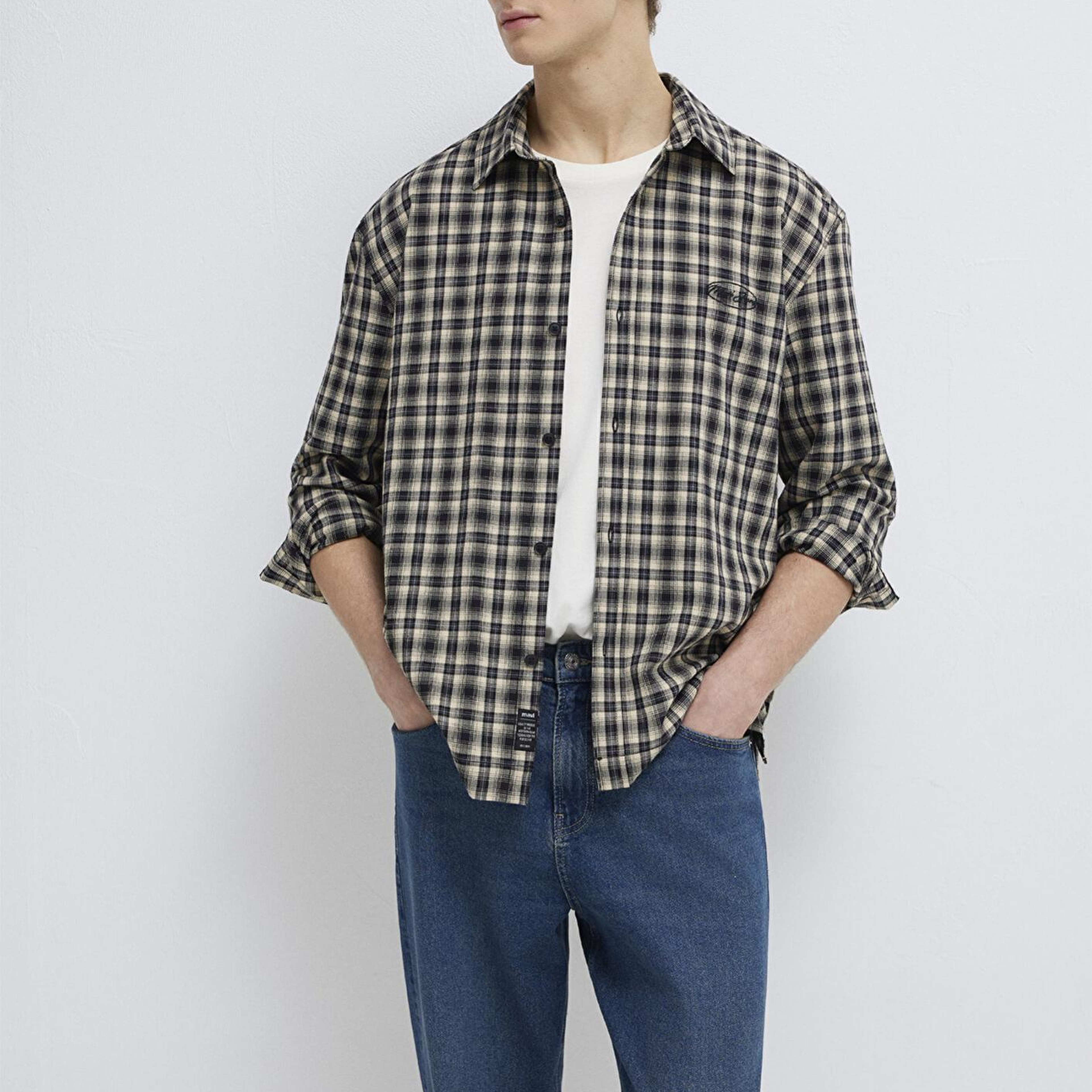 Mavi Mavi Jeans Nakışlı Siyah Ekose Gömlek Loose Fit / Bol Rahat Kesim 0211880-91417