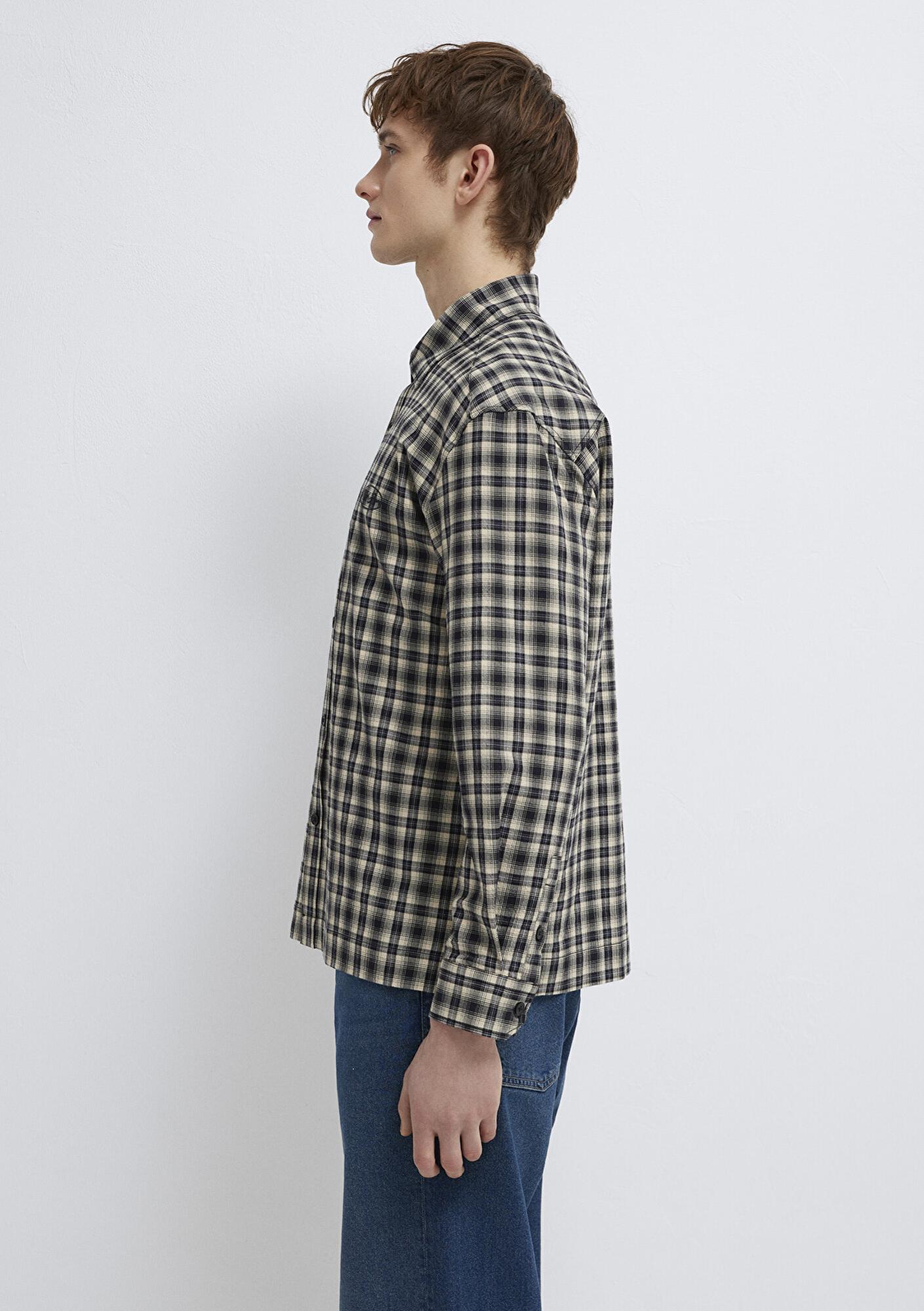 Mavi Mavi Jeans Nakışlı Siyah Ekose Gömlek Loose Fit / Bol Rahat Kesim 0211880-91417