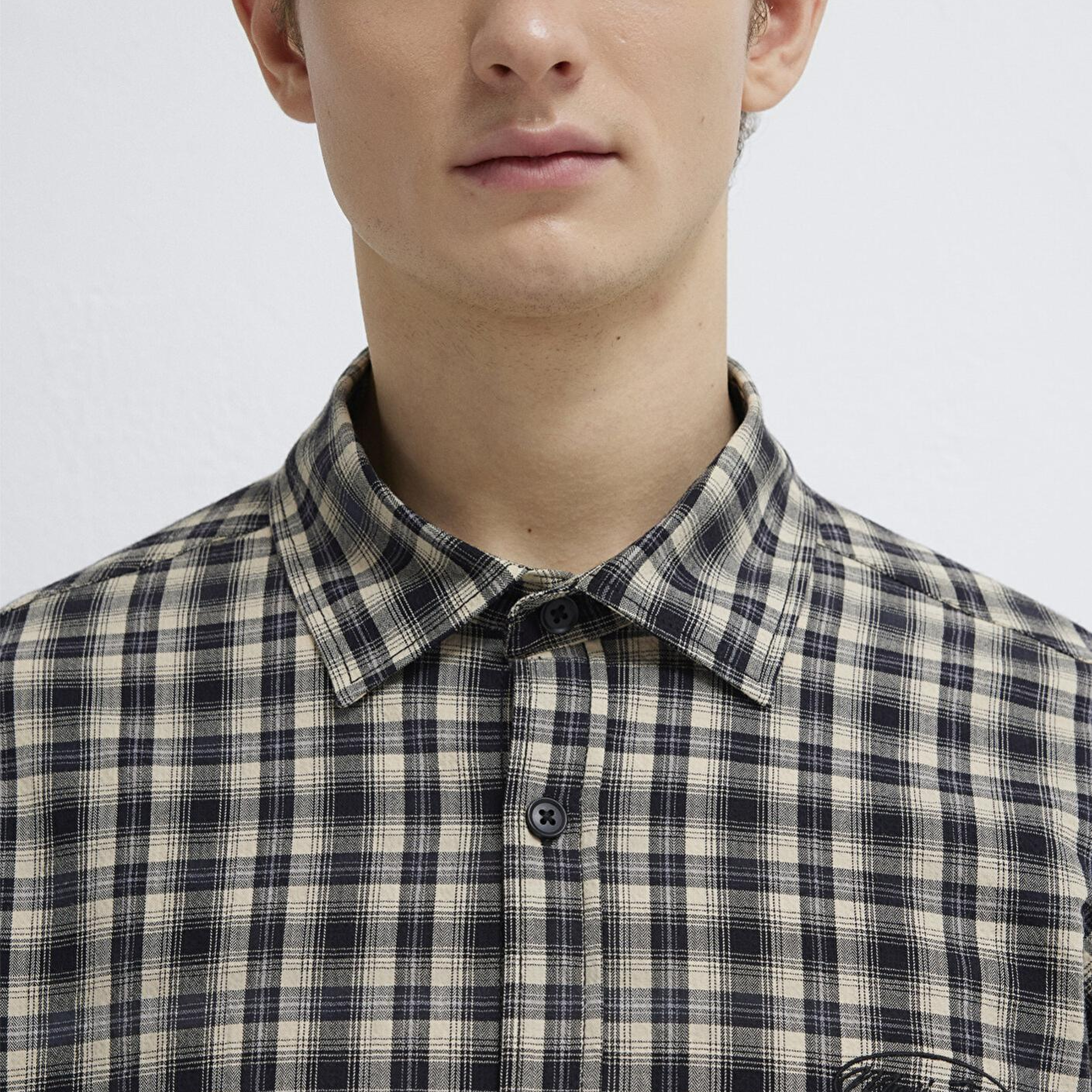 Mavi Mavi Jeans Nakışlı Siyah Ekose Gömlek Loose Fit / Bol Rahat Kesim 0211880-91417