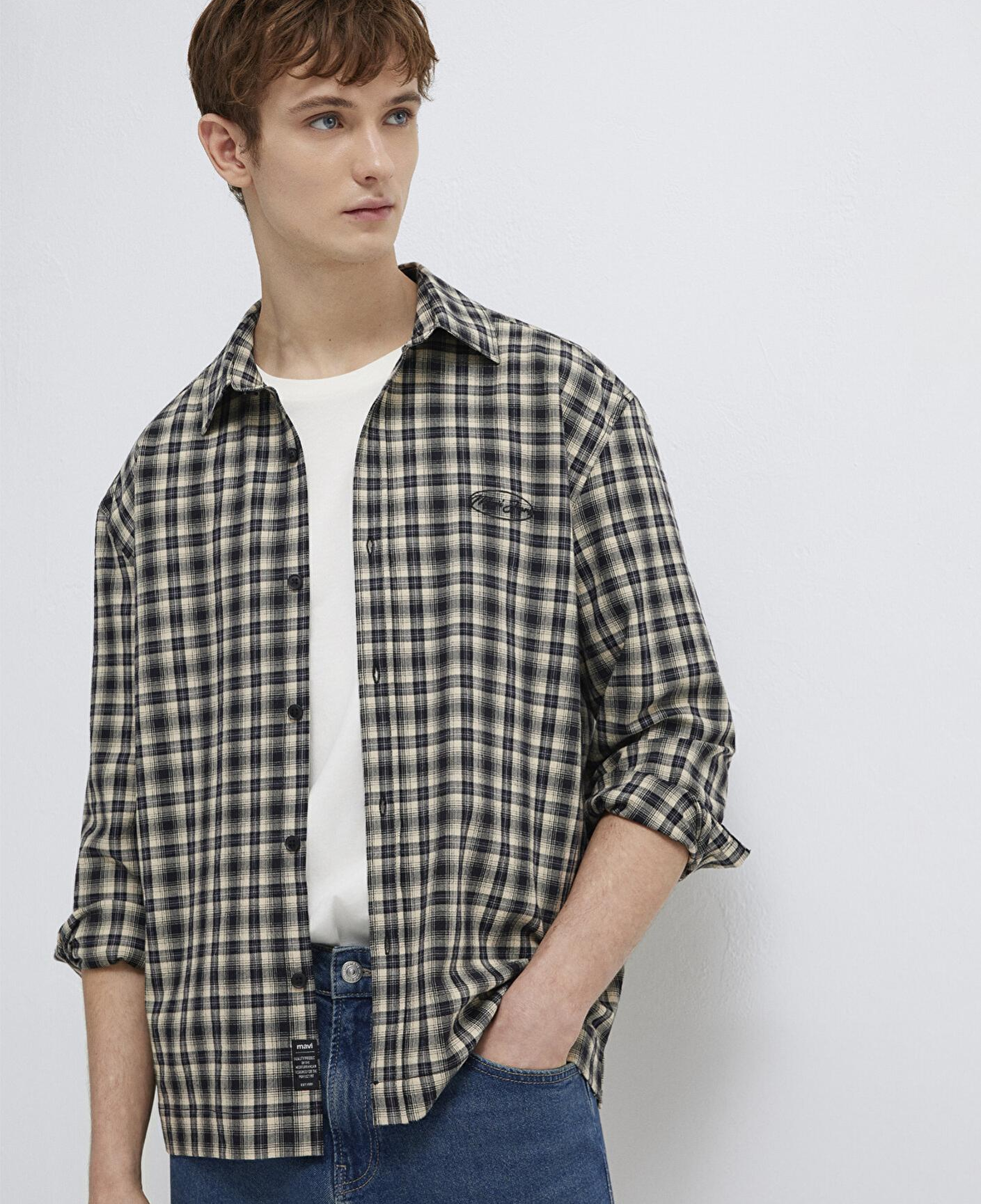 Mavi Mavi Jeans Nakışlı Siyah Ekose Gömlek Loose Fit / Bol Rahat Kesim 0211880-91417