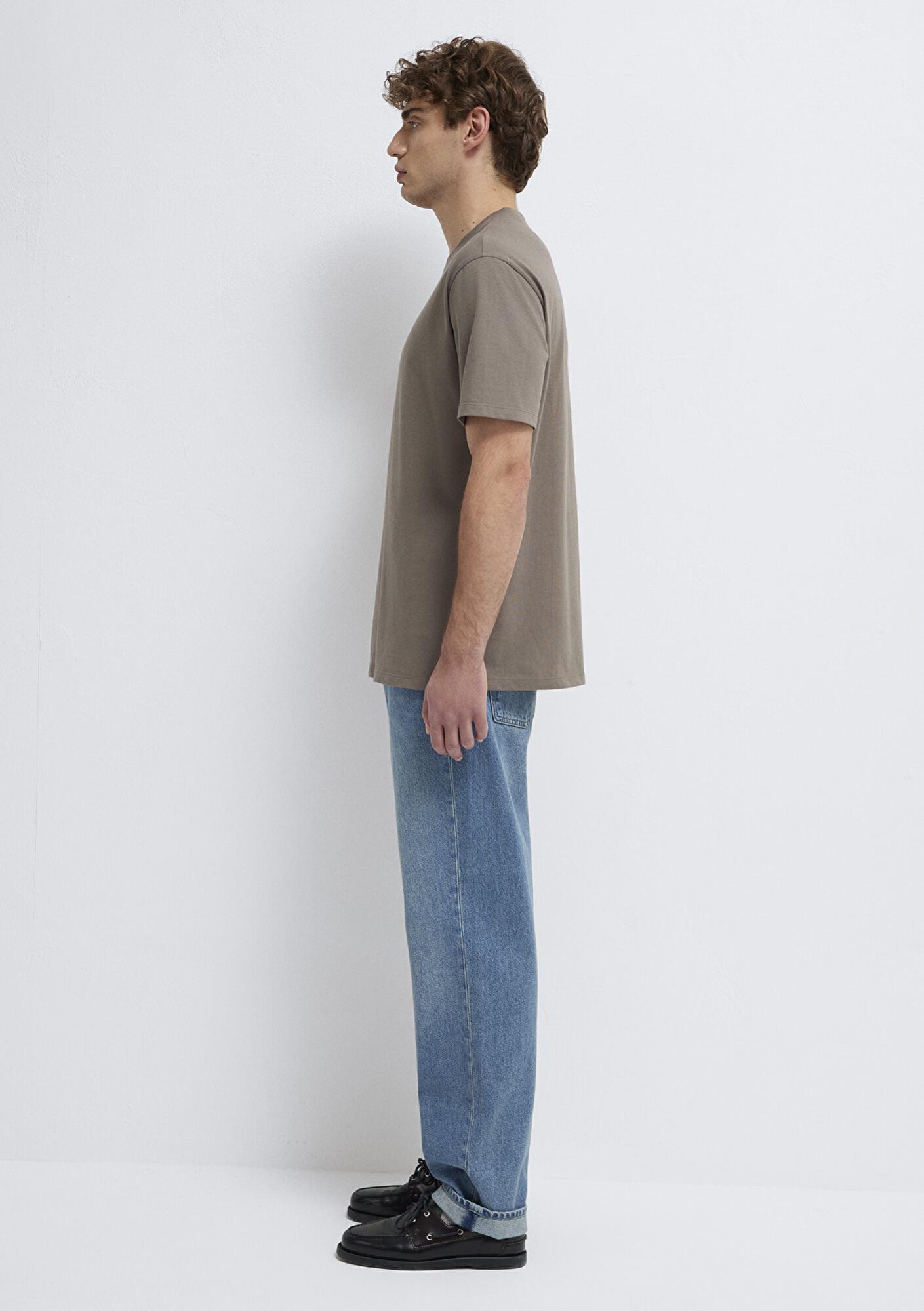 Mavi Kahverengi Basic Tişört Loose Fit / Bol Rahat Kesim 066249-87875