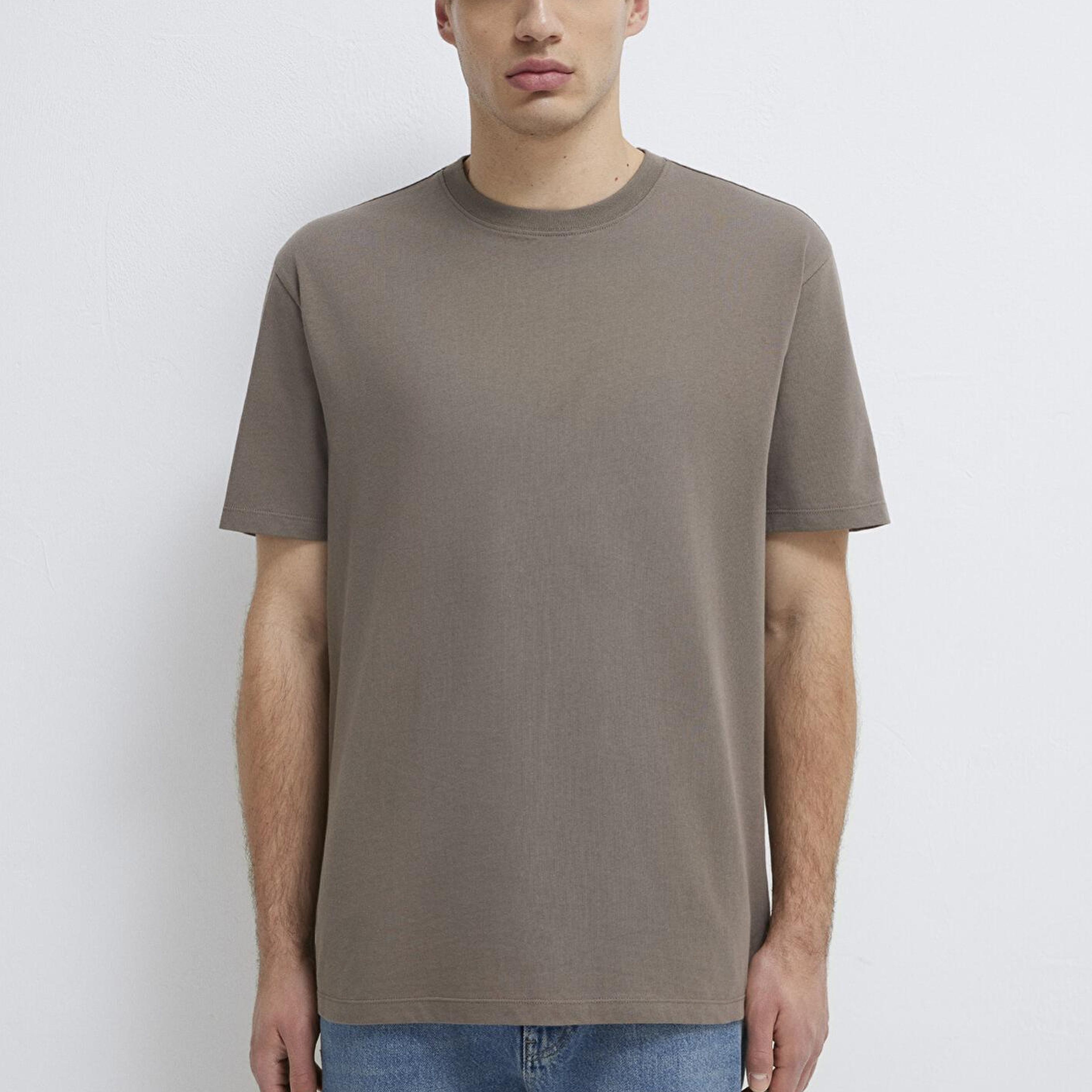 Mavi Kahverengi Basic Tişört Loose Fit / Bol Rahat Kesim 066249-87875