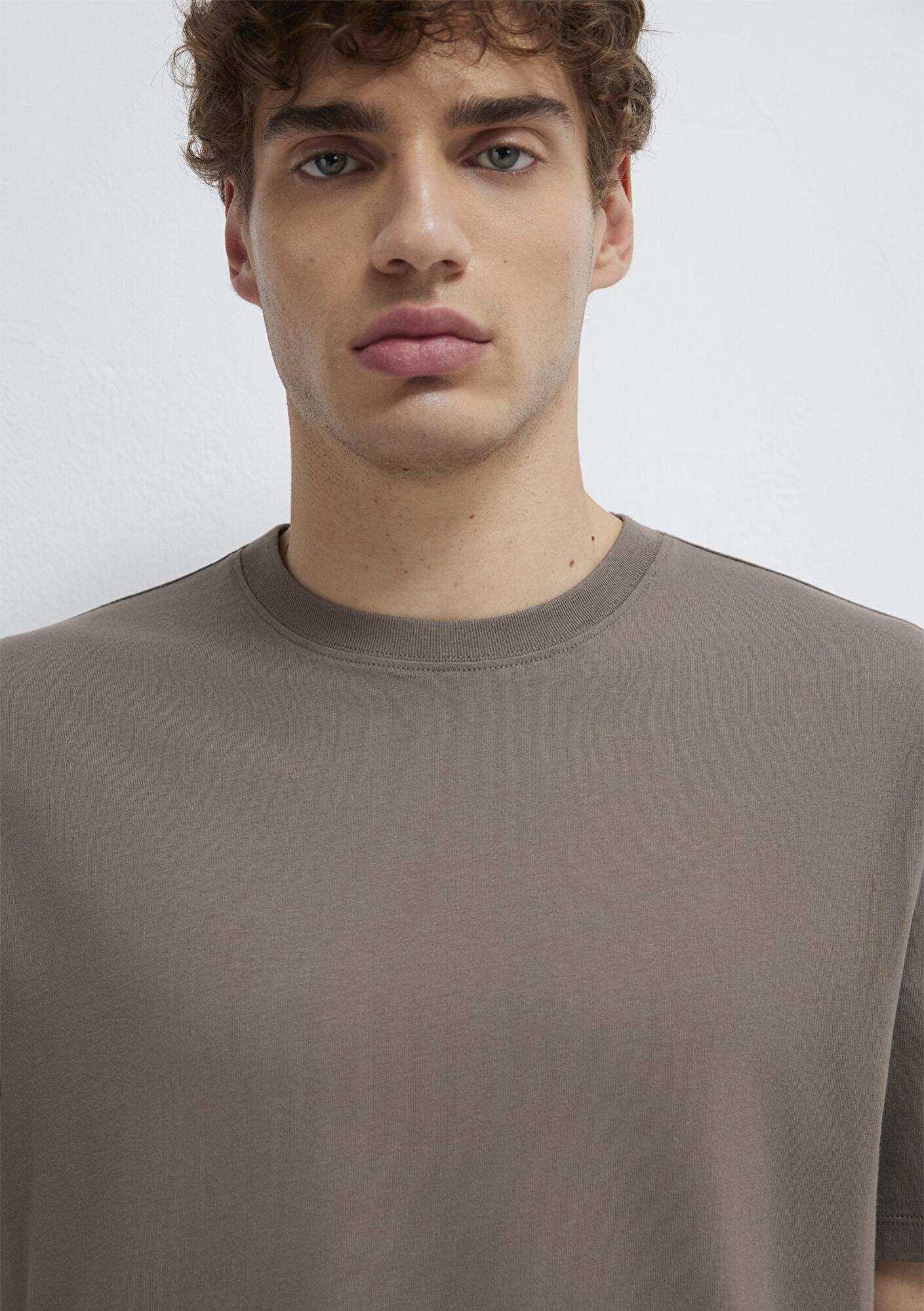 Mavi Kahverengi Basic Tişört Loose Fit / Bol Rahat Kesim 066249-87875