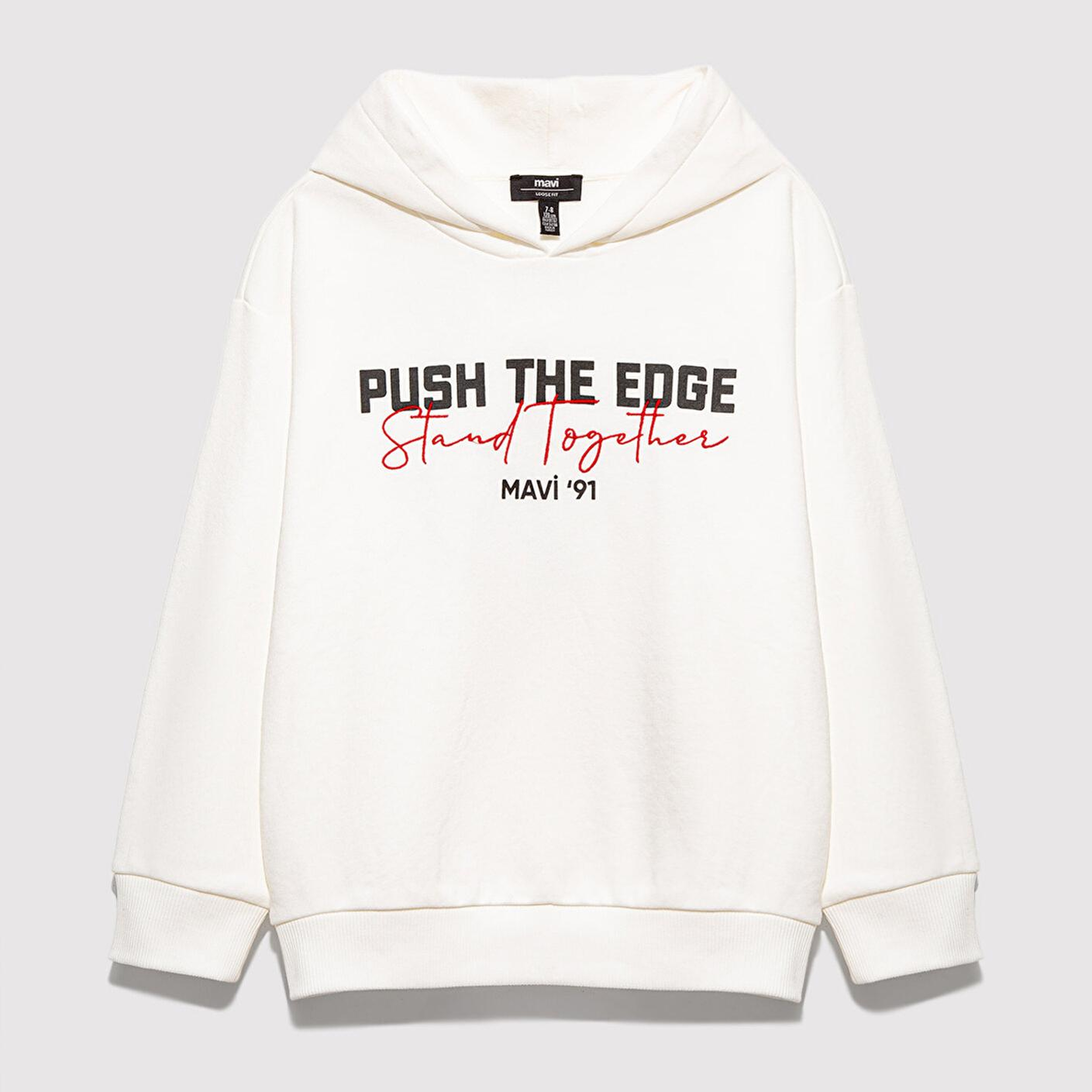 Mavi Stand Together Baskılı Kapüşonlu Ekru Sweatshirt 6S10181-70057