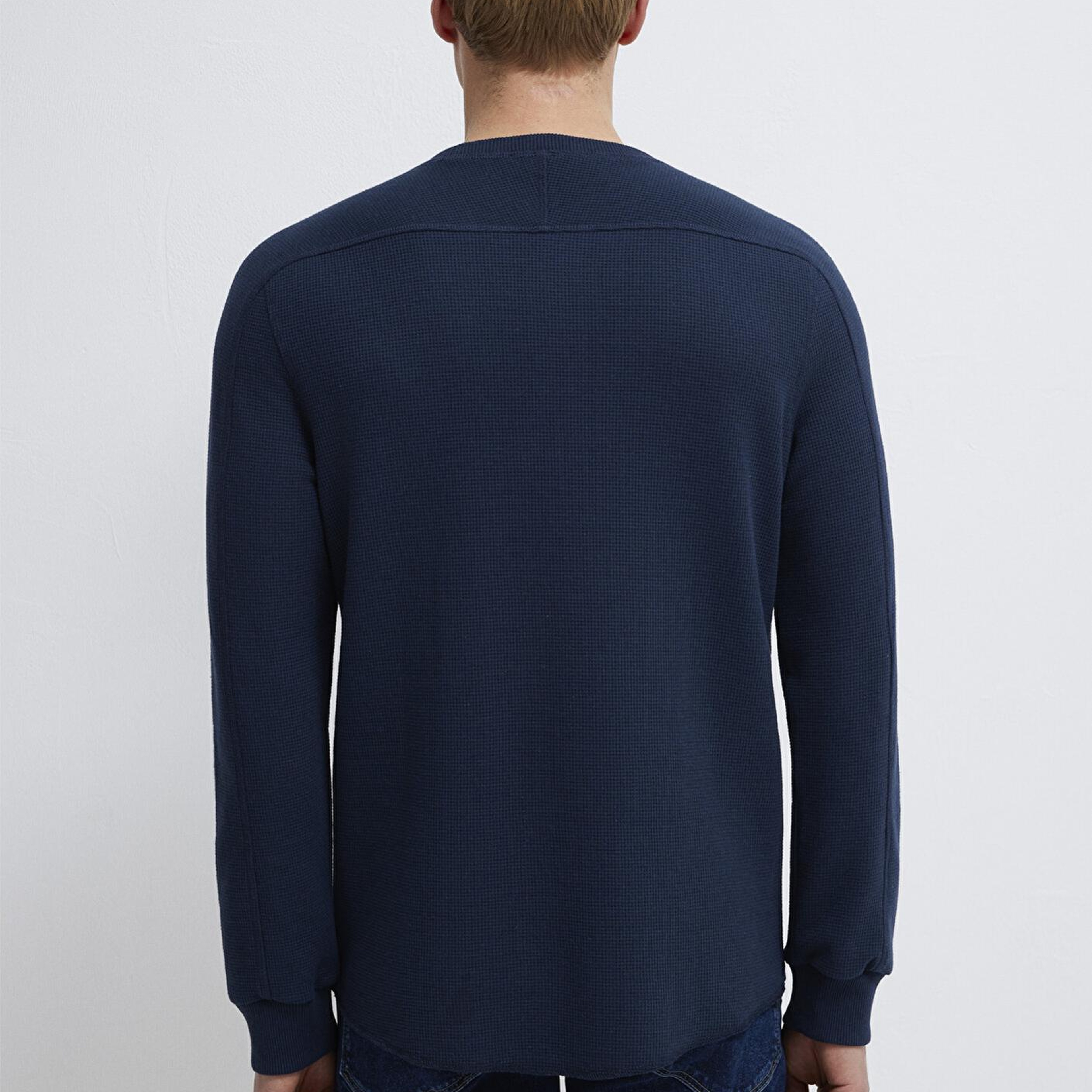 Mavi Uzun Kollu Dokulu Lacivert Basic Tişört Slim Fit / Dar Kesim 0610106-70490