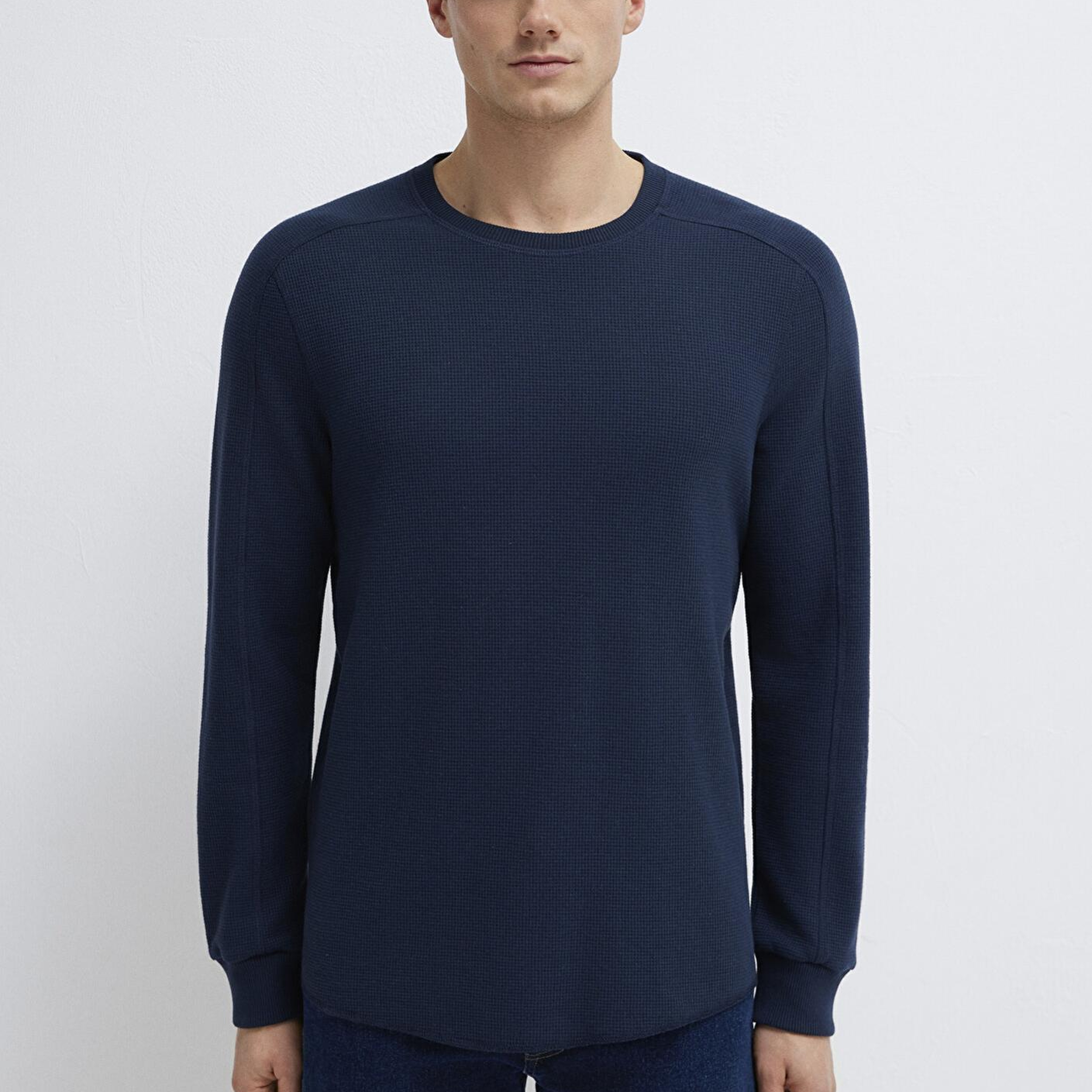 Mavi Uzun Kollu Dokulu Lacivert Basic Tişört Slim Fit / Dar Kesim 0610106-70490