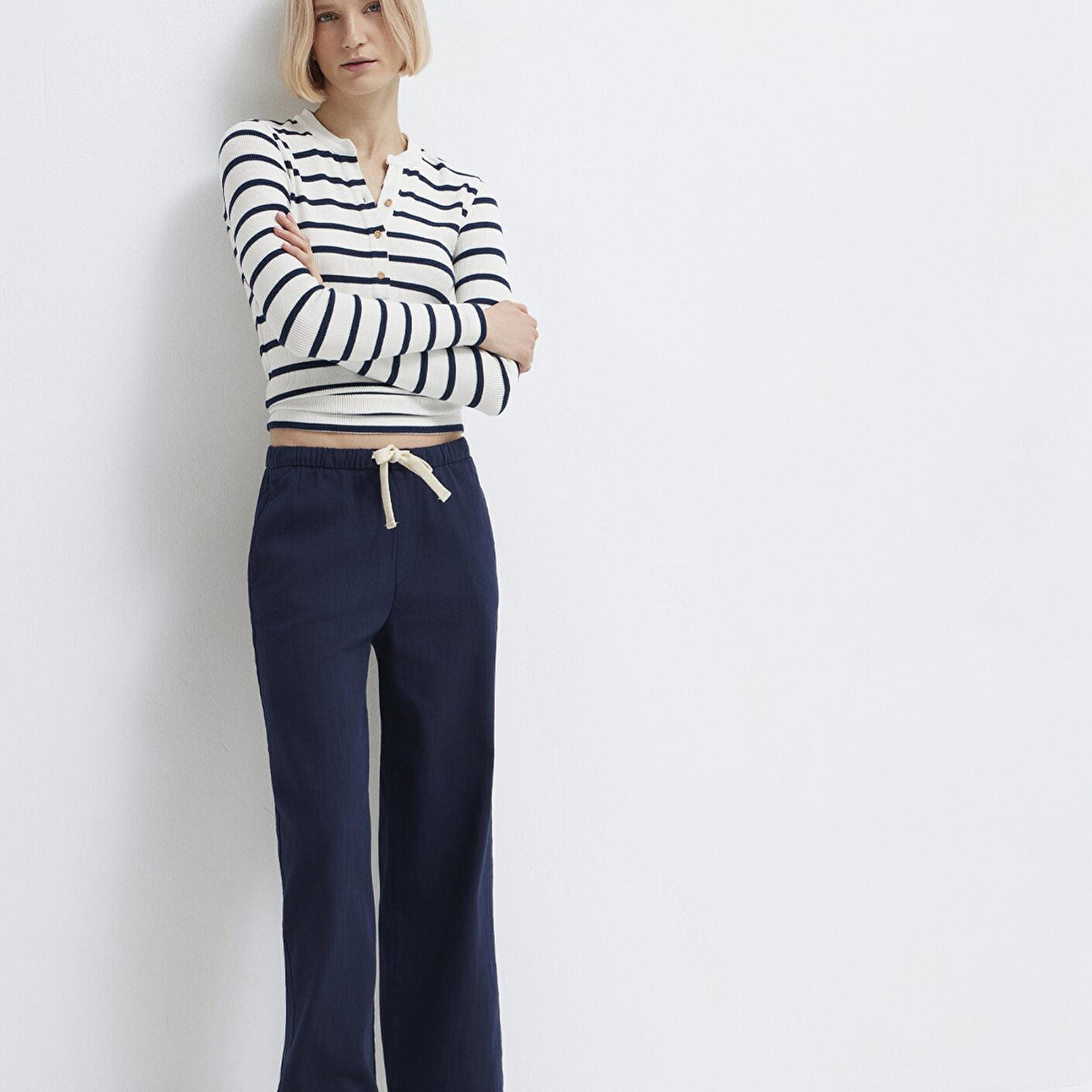 Mavi Bağcık Detaylı Lacivert Pantolon 1011203-89101