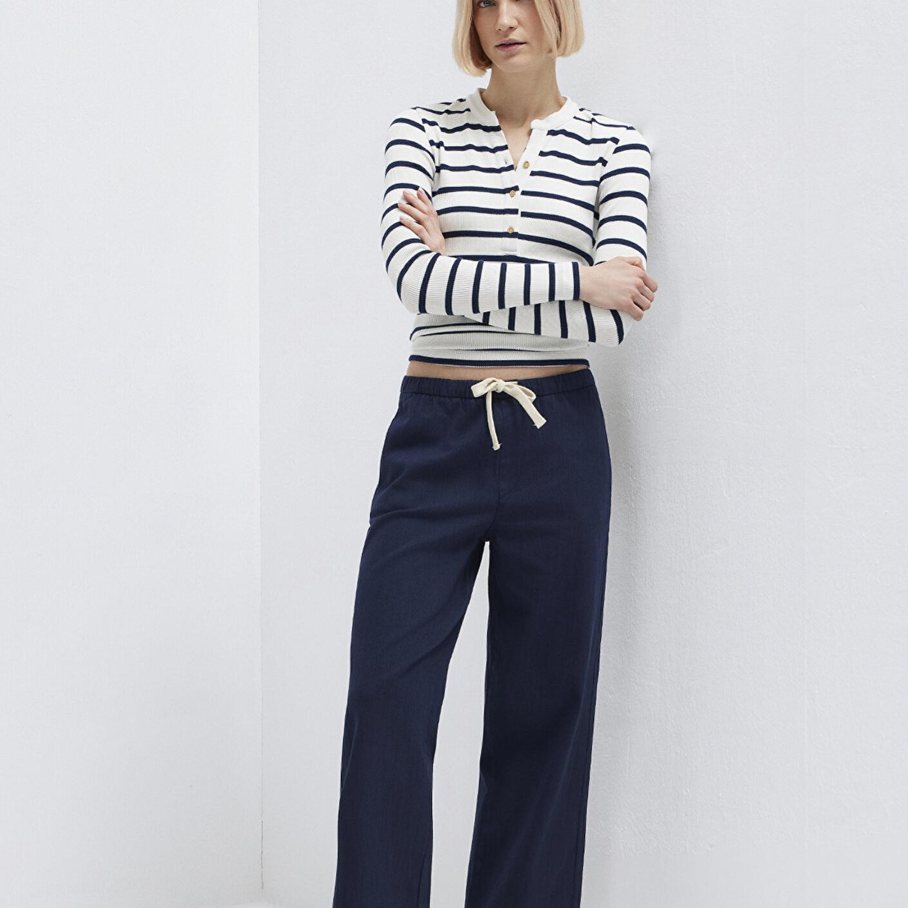 Mavi Bağcık Detaylı Lacivert Pantolon 1011203-89101